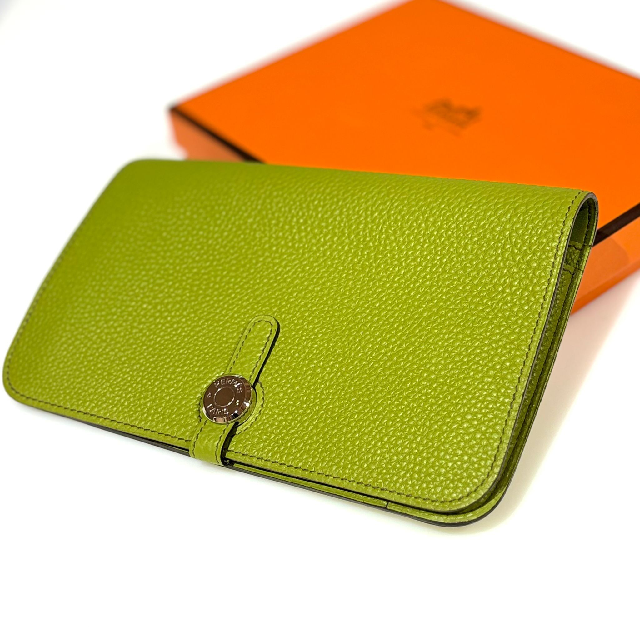 全新HERMES長銀包, 茴香綠TC皮銀扣, 框 J , DOGON GM WALLET, #BRAND NEW #香榭站正品