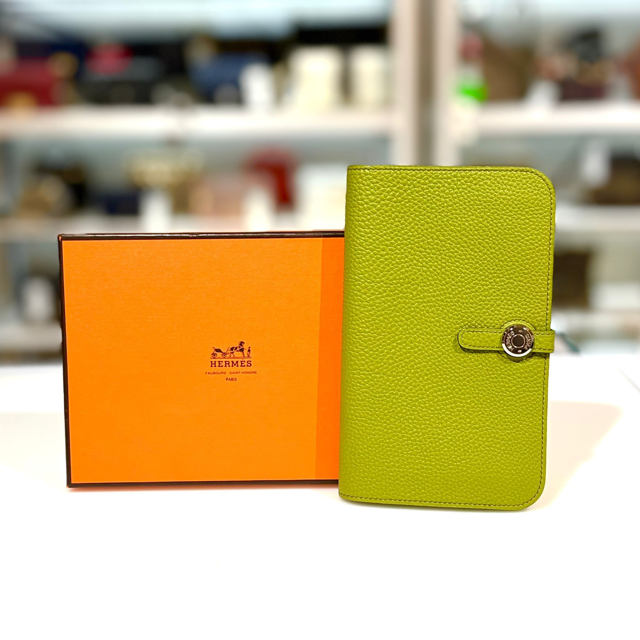 全新HERMES長銀包, 茴香綠TC皮銀扣, 框 J , DOGON GM WALLET, #BRAND NEW #香榭站正品