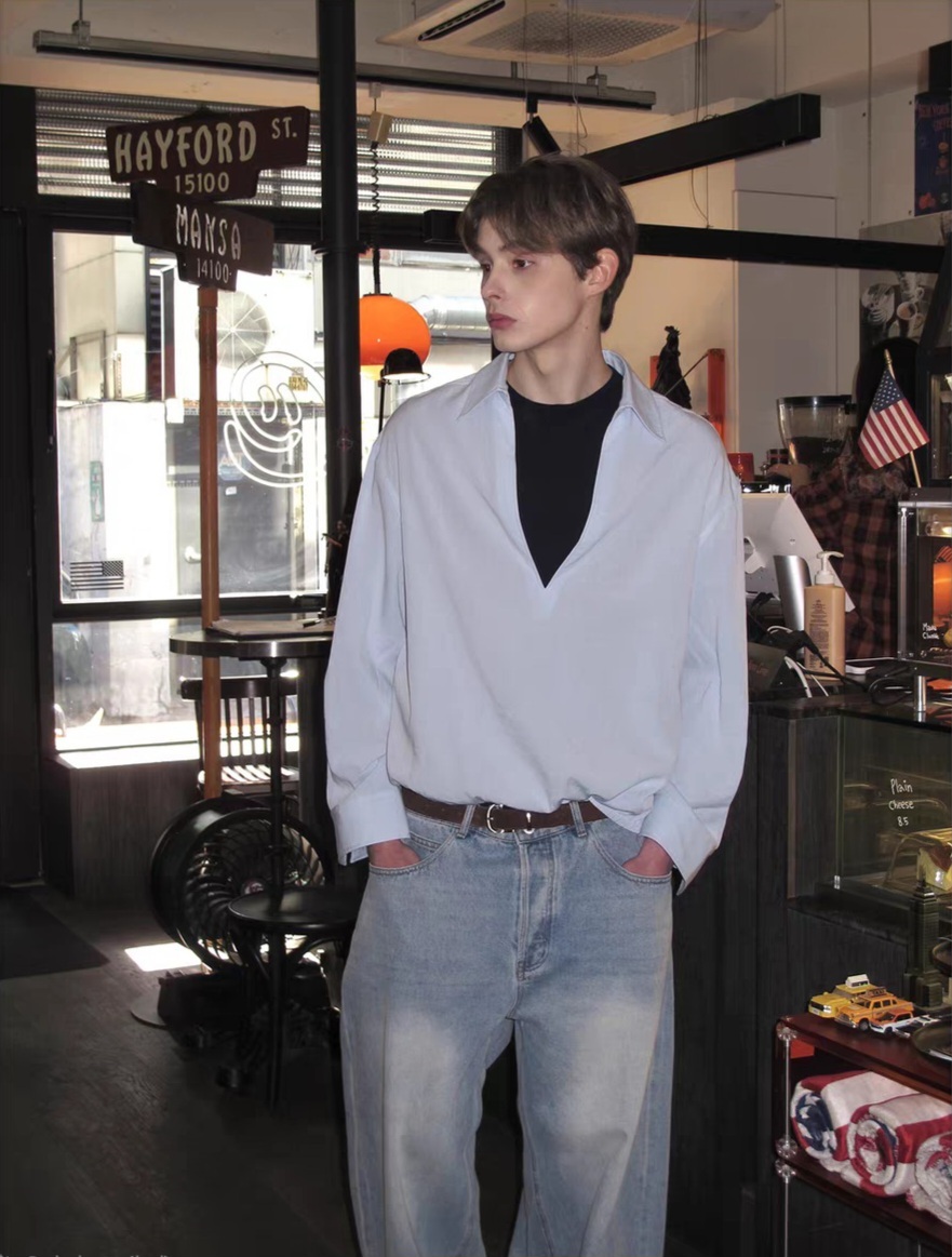 Premium No.1  Light Blue Oversized V-neck Shirt
