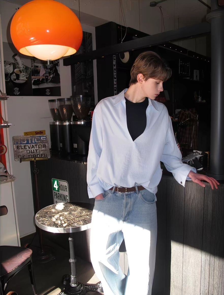 Premium No.1  Light Blue Oversized V-neck Shirt