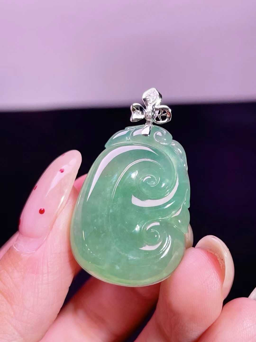 翡翠如意吊墜,天然翡翠A玉, 緬甸玉, Jade, Jadeite