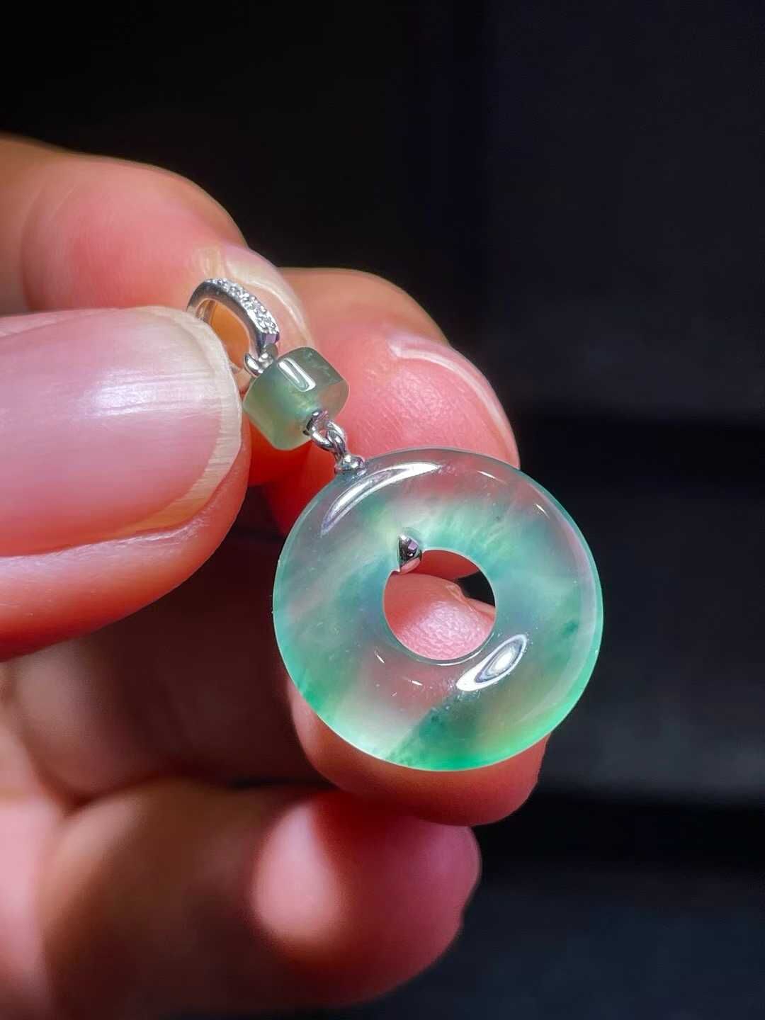 翡翠平安扣吊墜 (16mm直徑),天然翡翠A玉, 緬甸玉, Jade, Jadeite