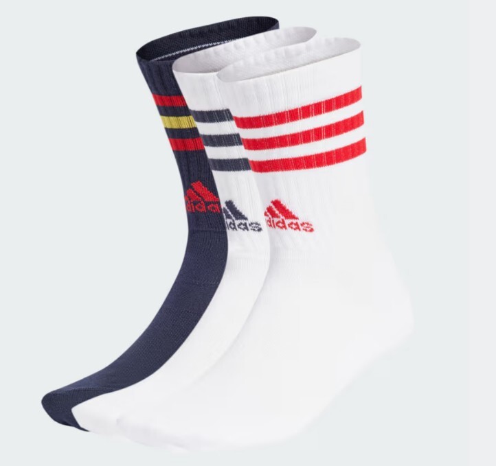 ADIDAS 襪子 白藍紅 三線 三雙一組 長襪 中筒襪 IY8644
