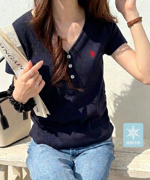 <限時預購> U.S. POLO ASSN. x GeeRA  V領羅紋 鈕扣 修身 涼感 上衣 三色