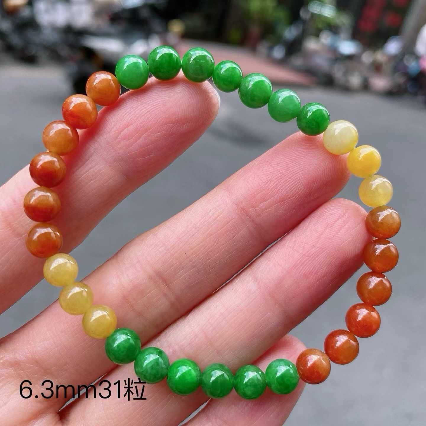 翡翠三彩手串 (6.3mm直徑),天然翡翠A玉, 緬甸玉, Jade, Jadeite
