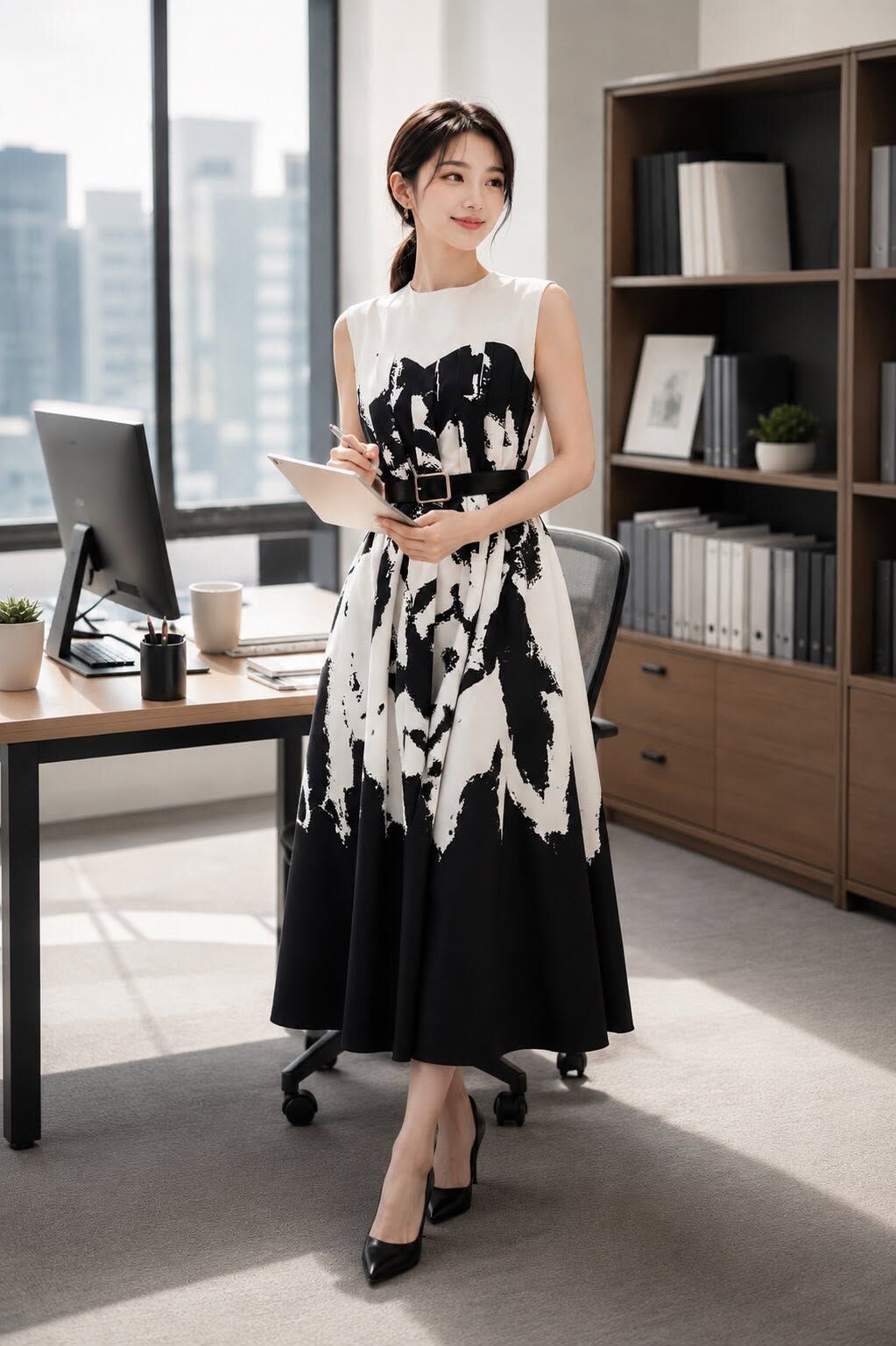 SOLID PRINTED LONG DRESS (EXCLUDE BELT)