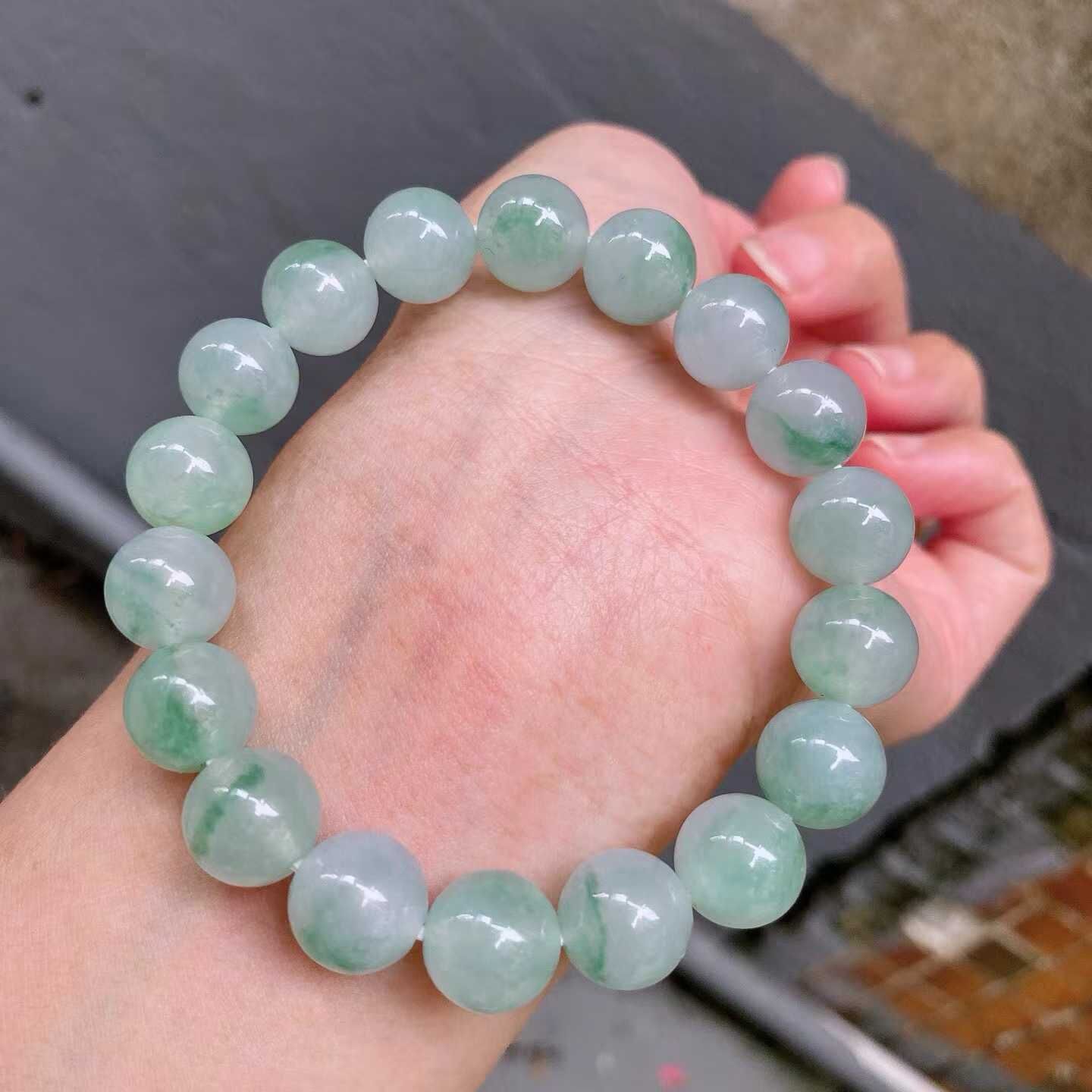 翡翠飄綠花手串 (11mm直徑),天然翡翠A玉, 緬甸玉, Jade, Jadeite