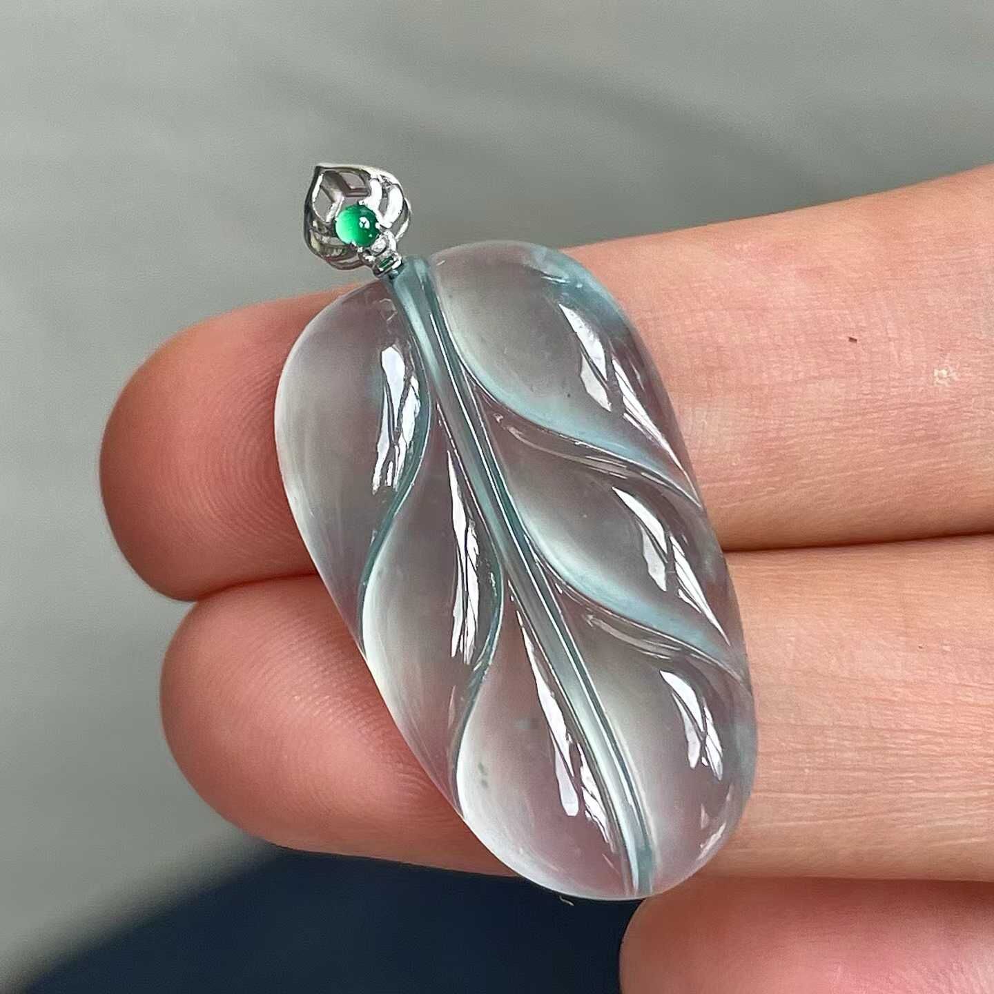 翡翠高冰葉子吊墜,天然翡翠A玉, 緬甸玉, Jade, Jadeite
