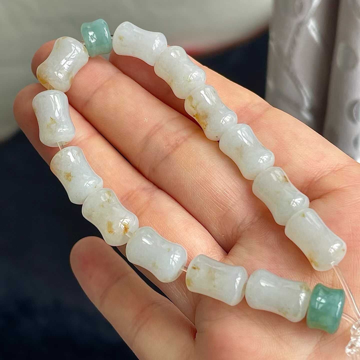 614420 翡翠冰飄花竹節手串