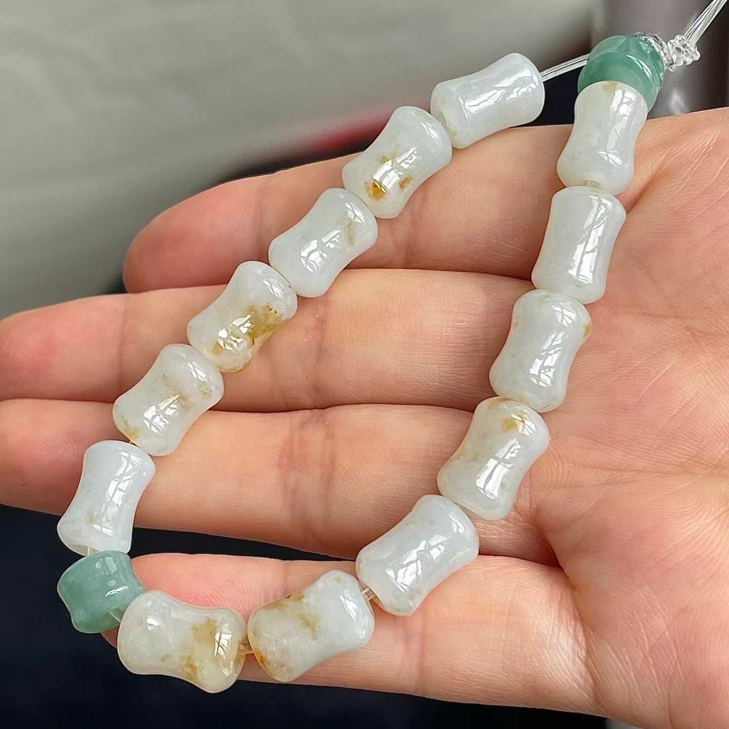 翡翠冰飄花竹節手串,天然翡翠A玉, 緬甸玉, Jade, Jadeite