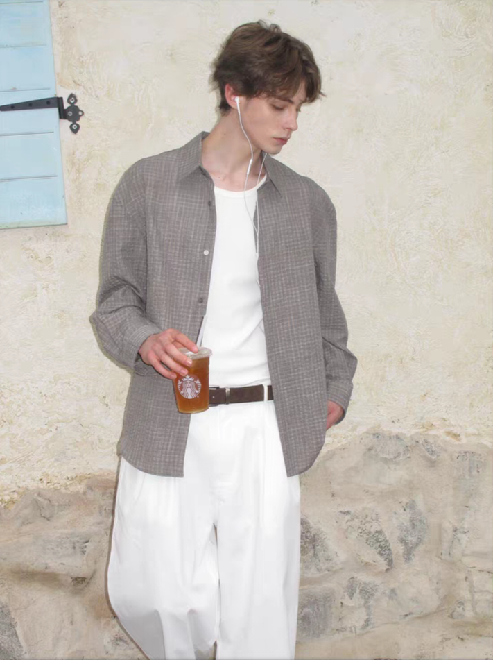 Premium No.8 Textured Button-Up Shirt