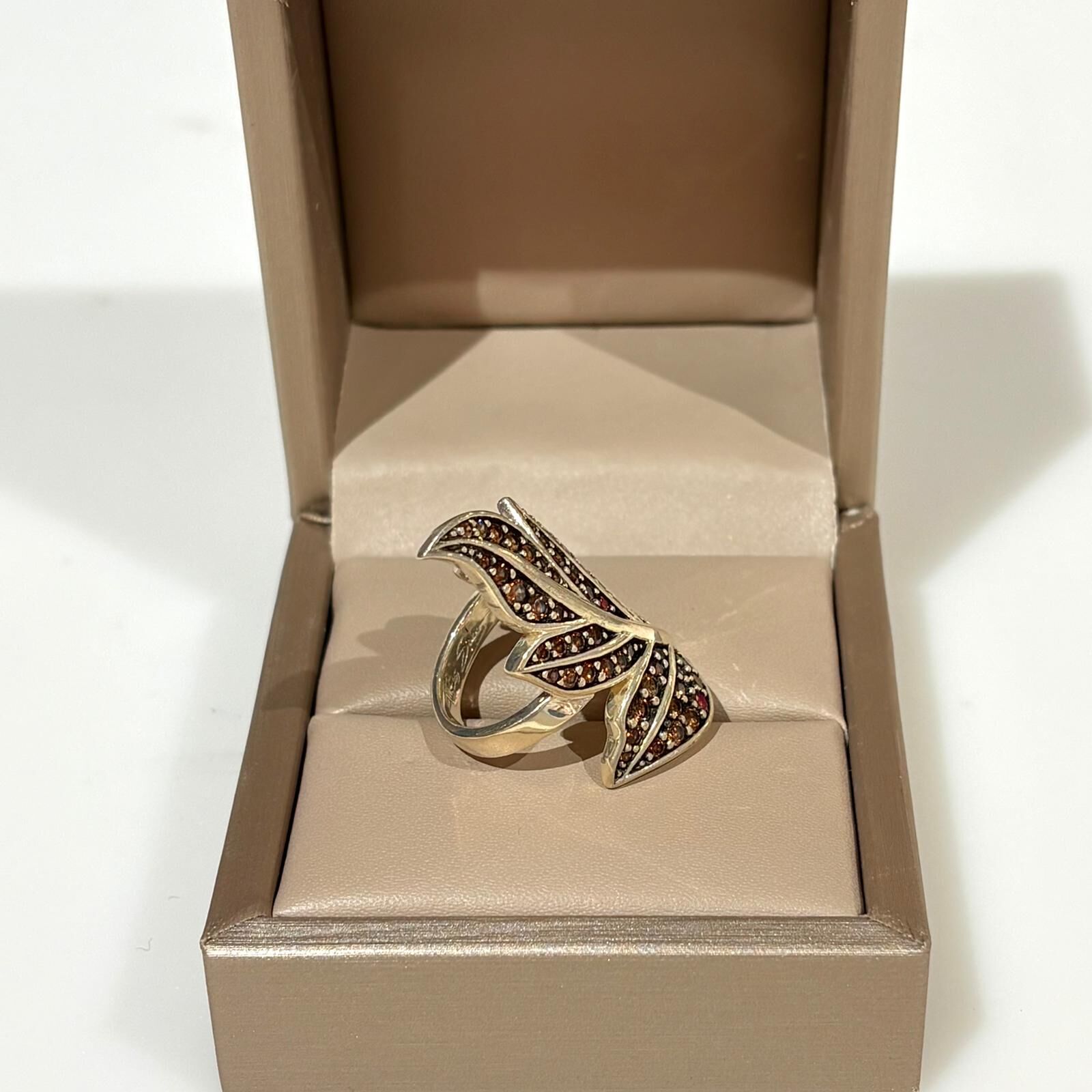 98%NEW二手THOMAS SABO 楓葉戒指 50碼 , 925純銀, 奢華啡金色鋯石, #時尚銀介子 #香榭站正品