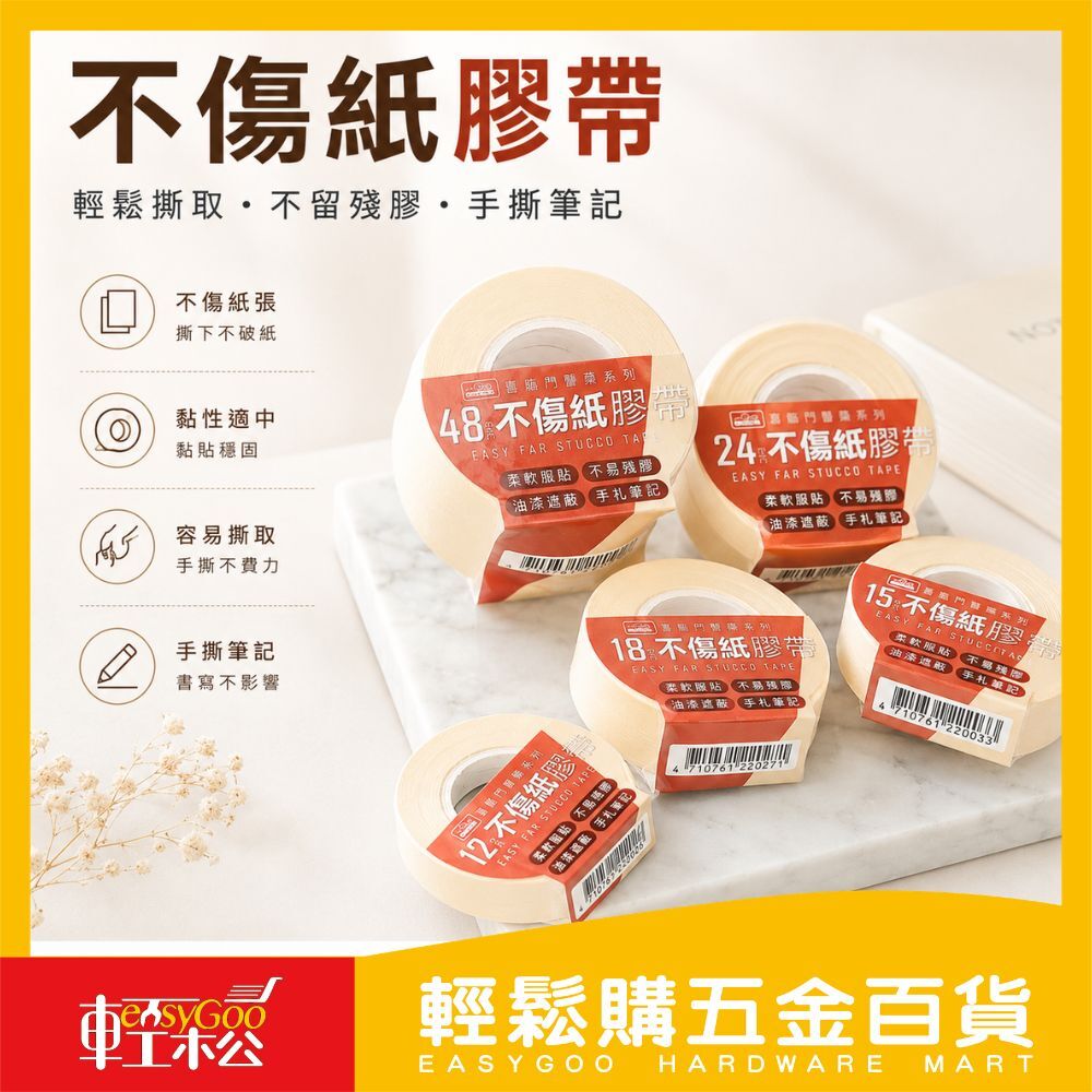 不傷紙膠帶18mm/24mm｜和紙膠帶 美紋膠帶 遮蔽膠帶 可書寫膠帶  手撕膠帶 油漆遮蔽 【輕鬆購五金百貨】