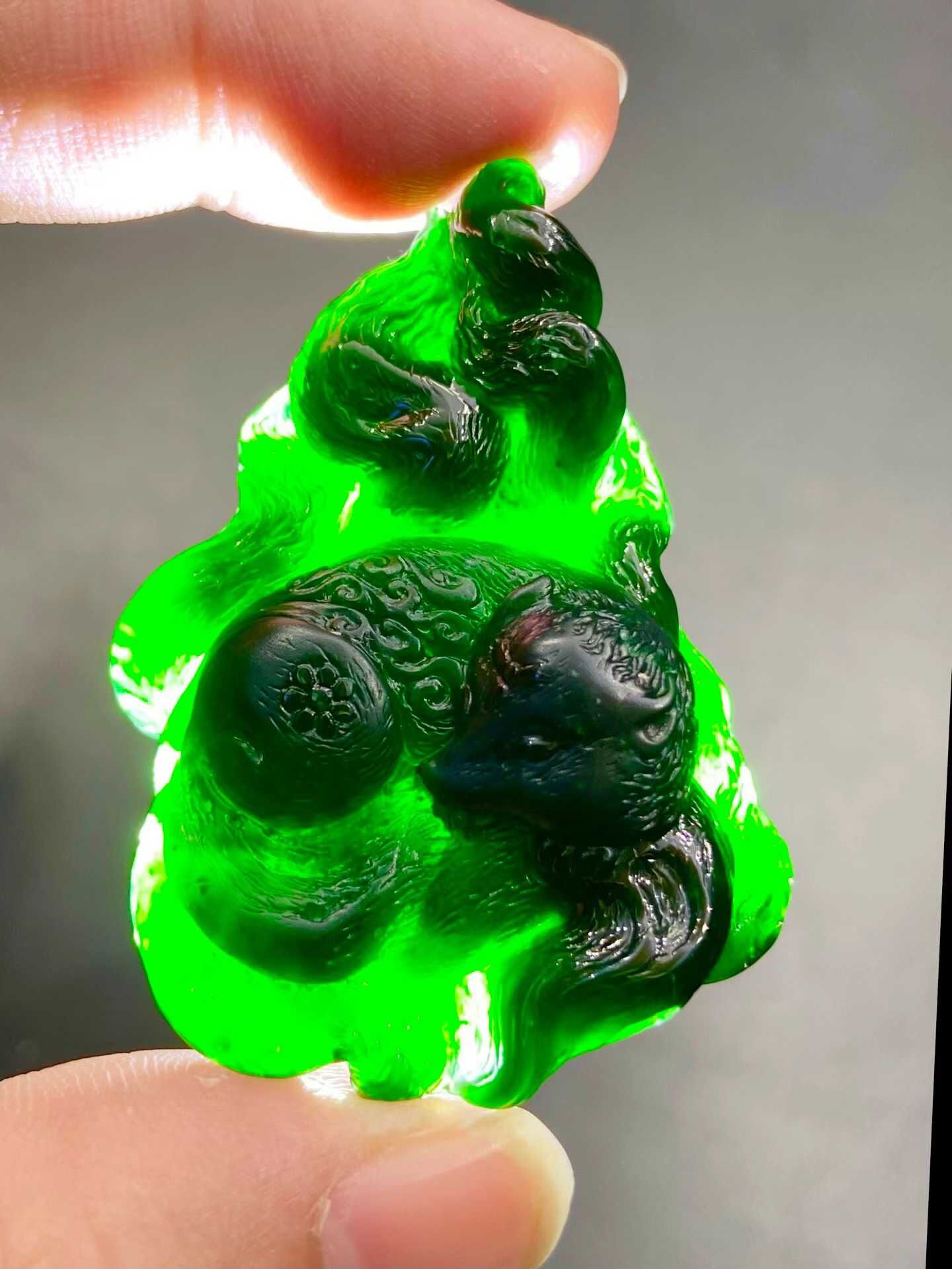 翡翠墨翠九尾狐,天然翡翠A玉, 緬甸玉, Jade, Jadeite