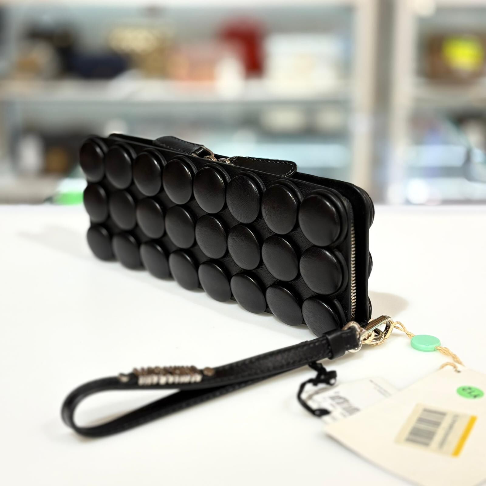 DISPLAY!!! MOSCHINO 手拿包 CLUTH BAG , 黑色小牛皮 #圓型泡泡造型 #香榭站正品