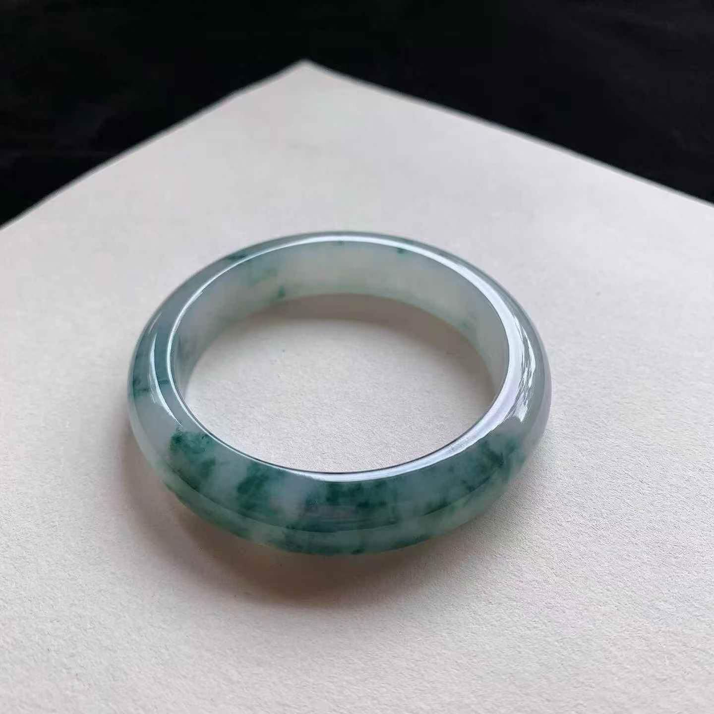 冰種飄花正圈翡翠手鐲,天然翡翠A玉, 緬甸玉, Jade, Jadeite