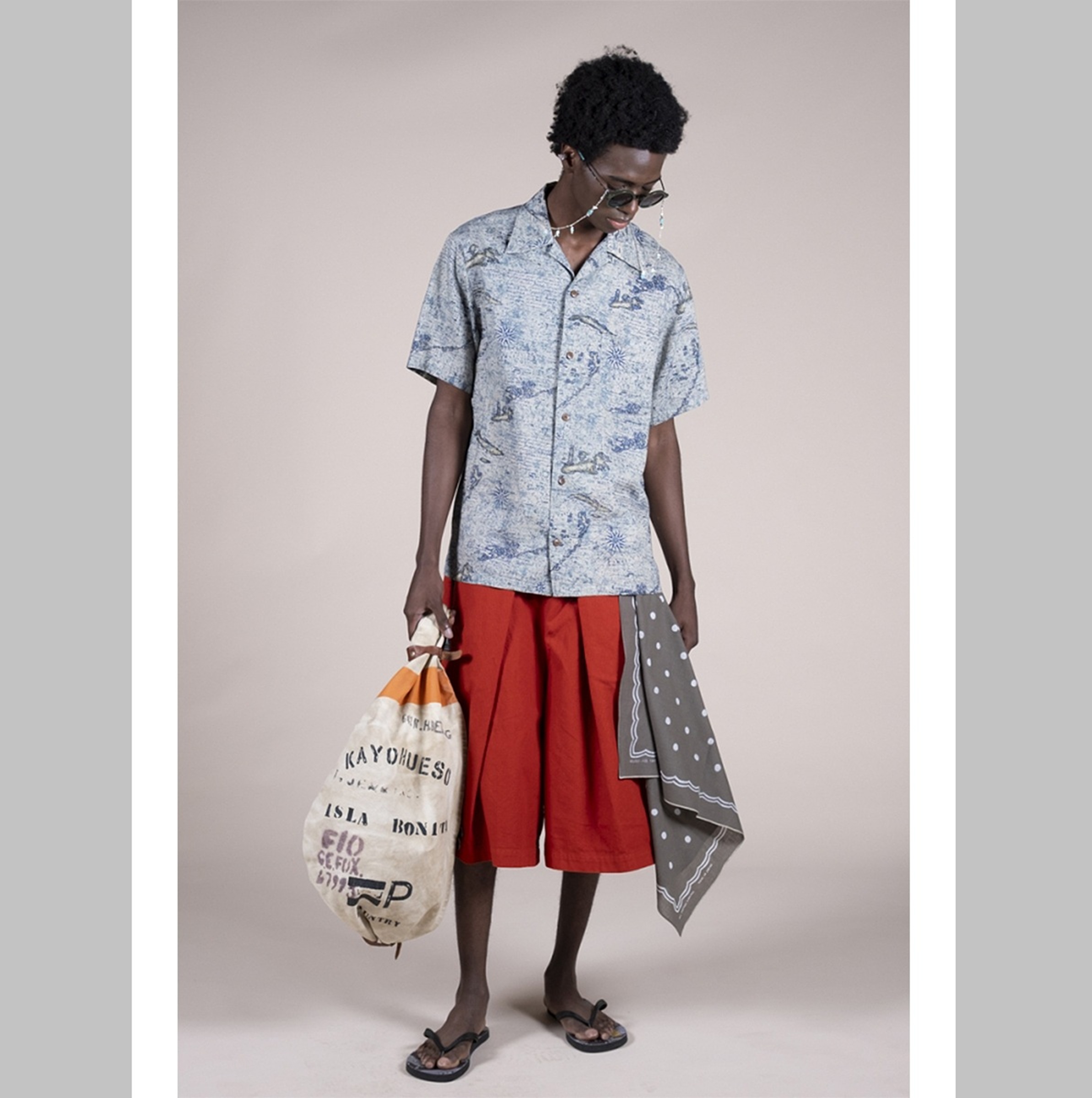 KAPITAL 2026 FRENCH CROSS LINEN DISCHARGE PRINT KEY WEST SHIRT S/S - PRE ORDER ITEM (預訂中)