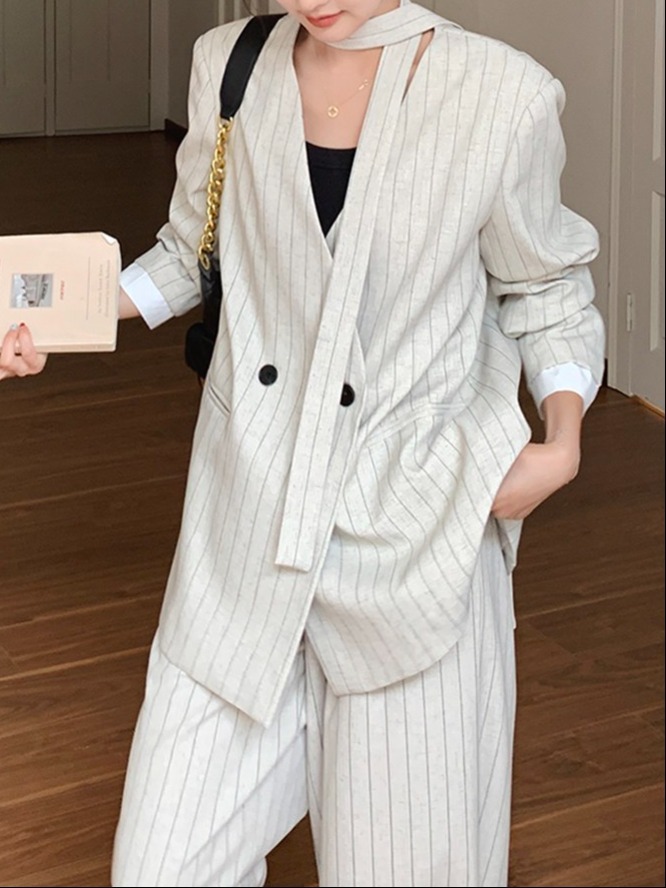 條紋中性 寬鬆西裝套裝(2件組)