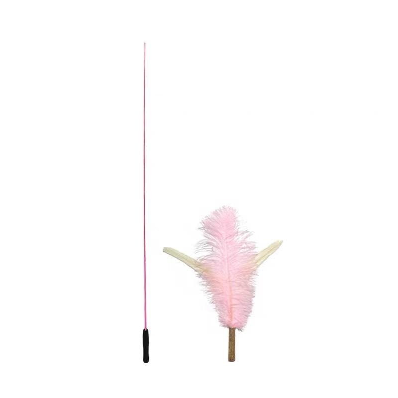 Catwant 貓玩具．超長逗猫棒 三叉粉色鴕鳥羽毛