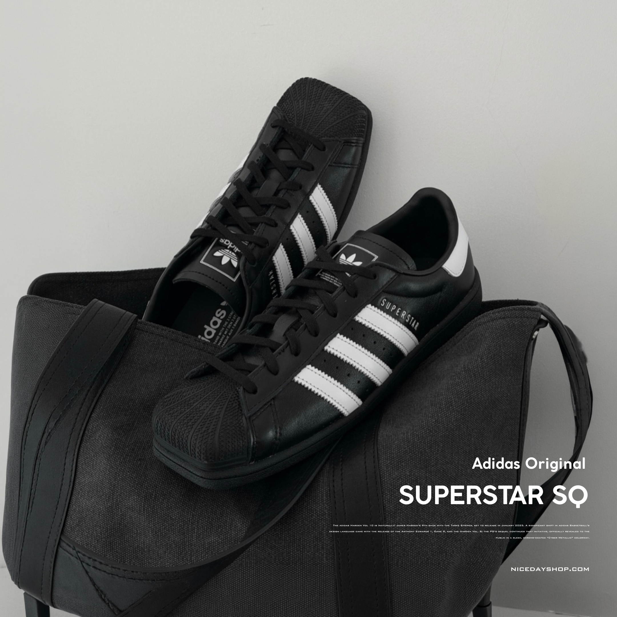 NICEDAY 代購 Adidas SUPERSTAR SQ 愛迪達 方頭 黑 黑白 經典 KI0201
