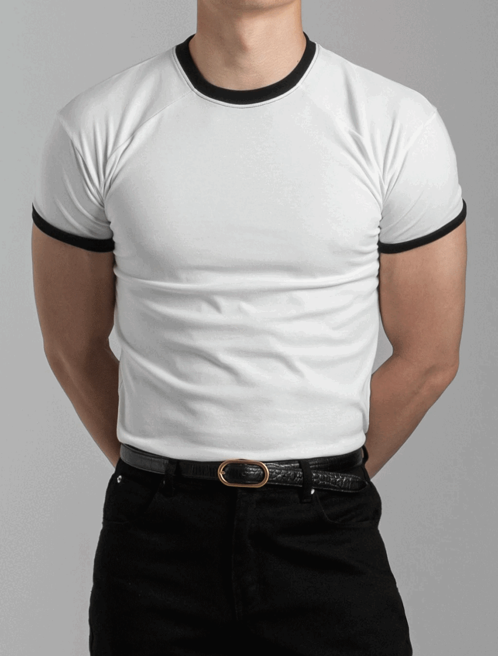 Crew neck color-blocked muscle short-sleeved T-shirt