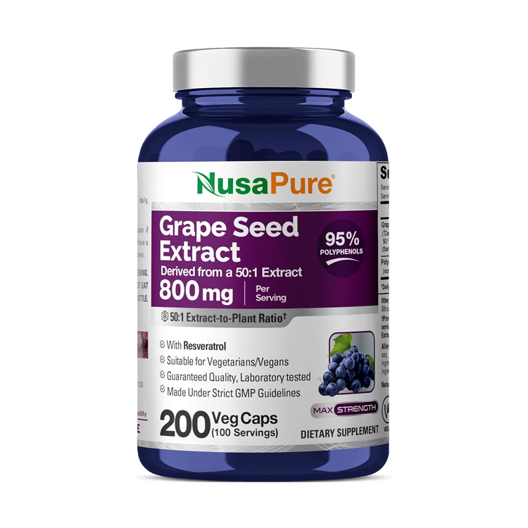 美國Nusapure 葡萄籽精華800毫克+白藜蘆醇65毫克，200粒膠囊