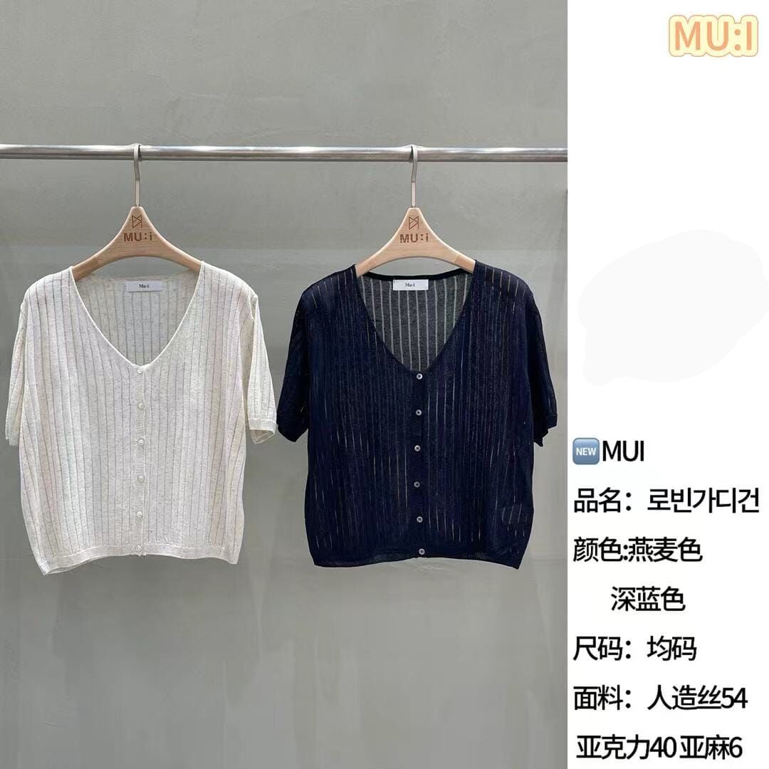 MU6310 坑紋排扣短袖針織外套