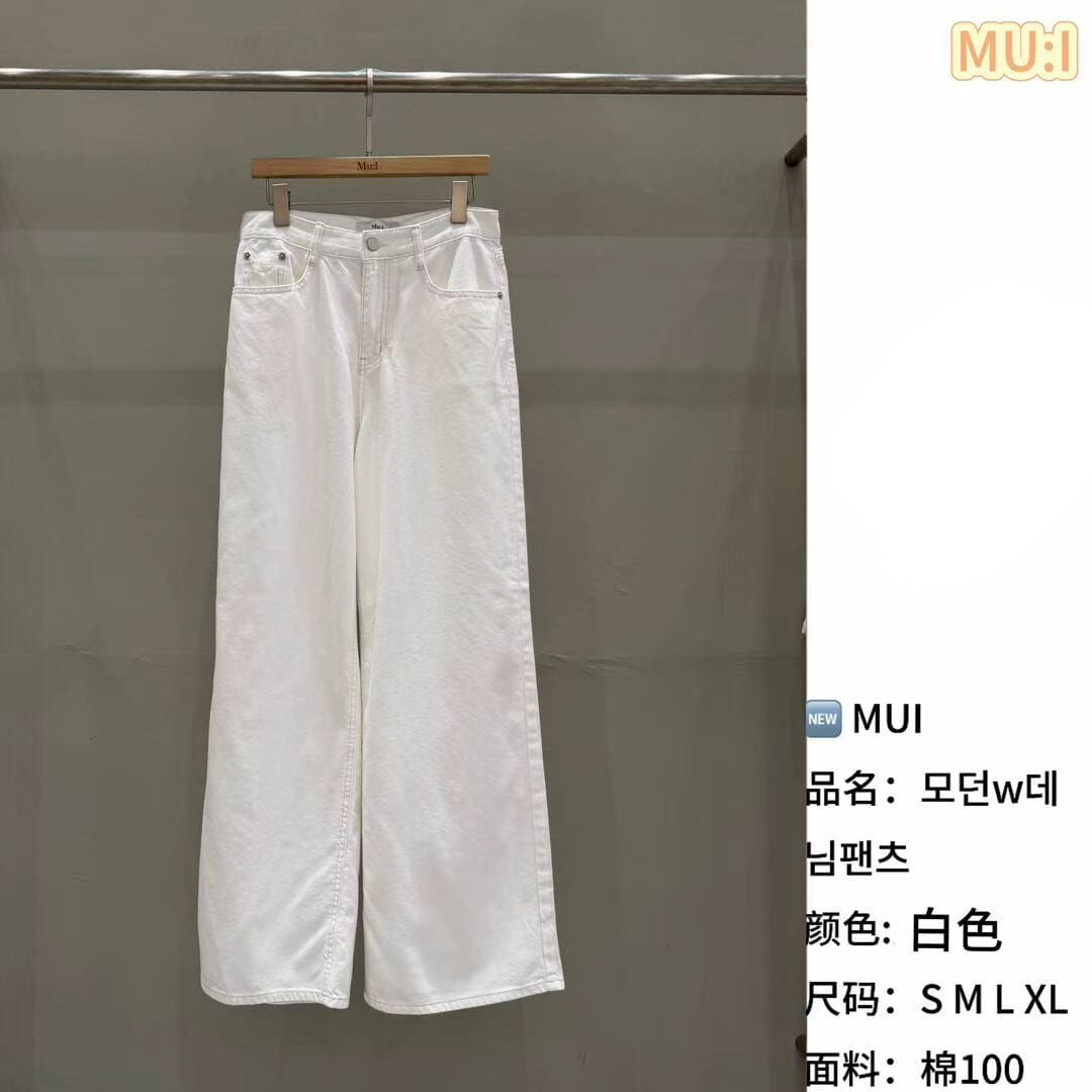 MU6316 100%棉白色休閒寬褲