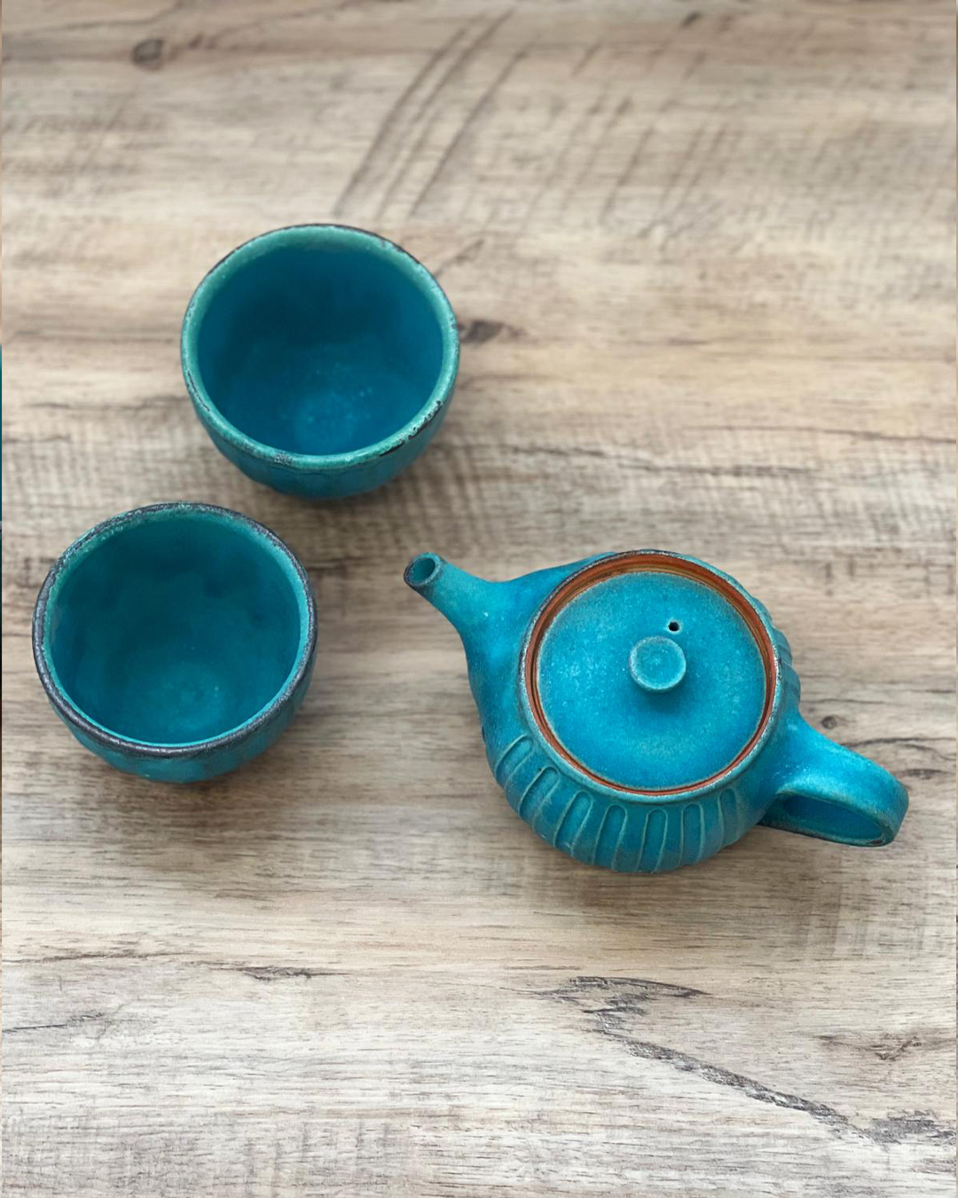 益子燒 松綠 茶具(茶壺 & 杯2隻)｜職人 若林健吾