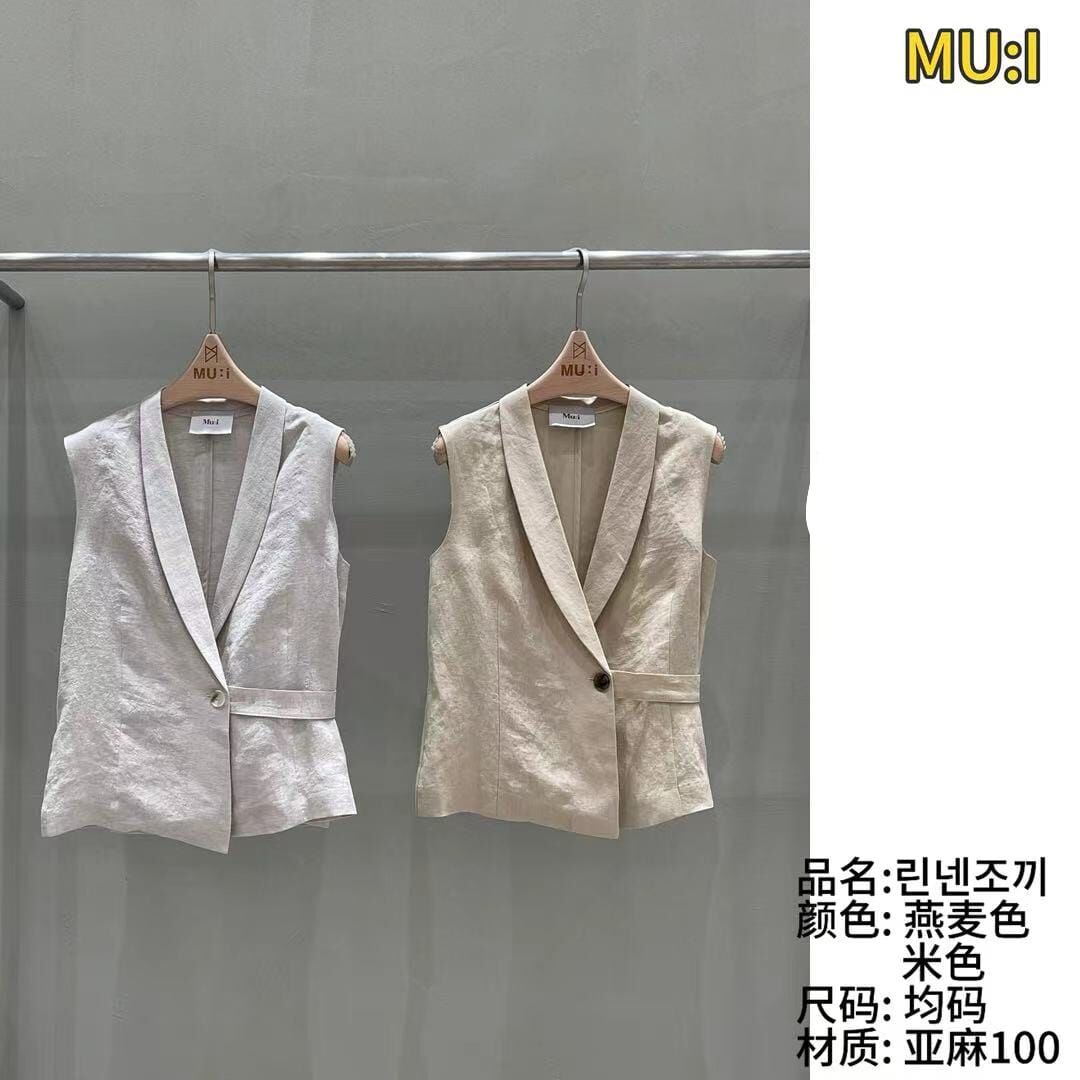 MU6330 亞麻無袖單扣背心外套