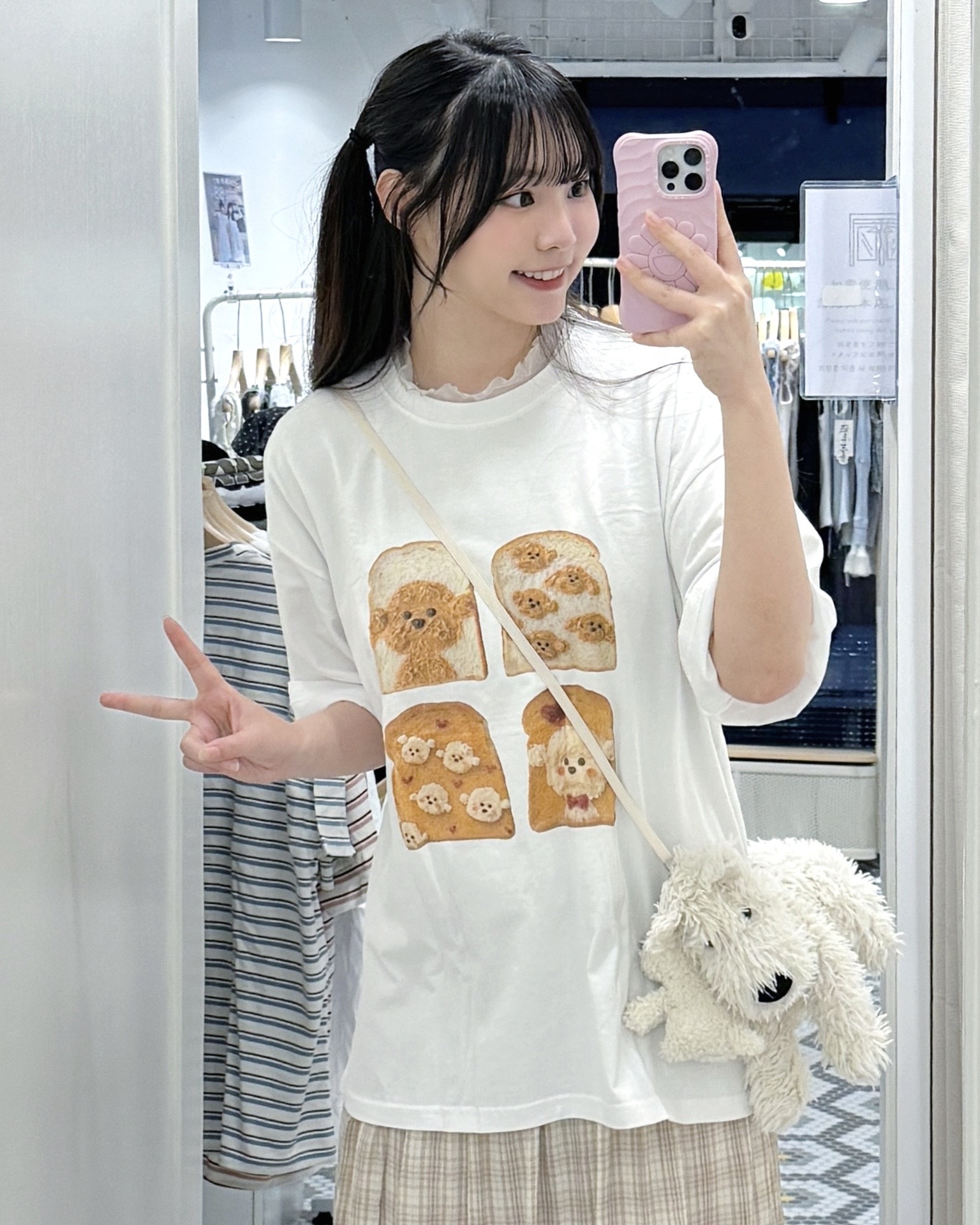 T1549｜超可愛‼ ૮₍｡•̀ ﻌ •́｡₎ა 4小方包小狗OVERSIZE TEE