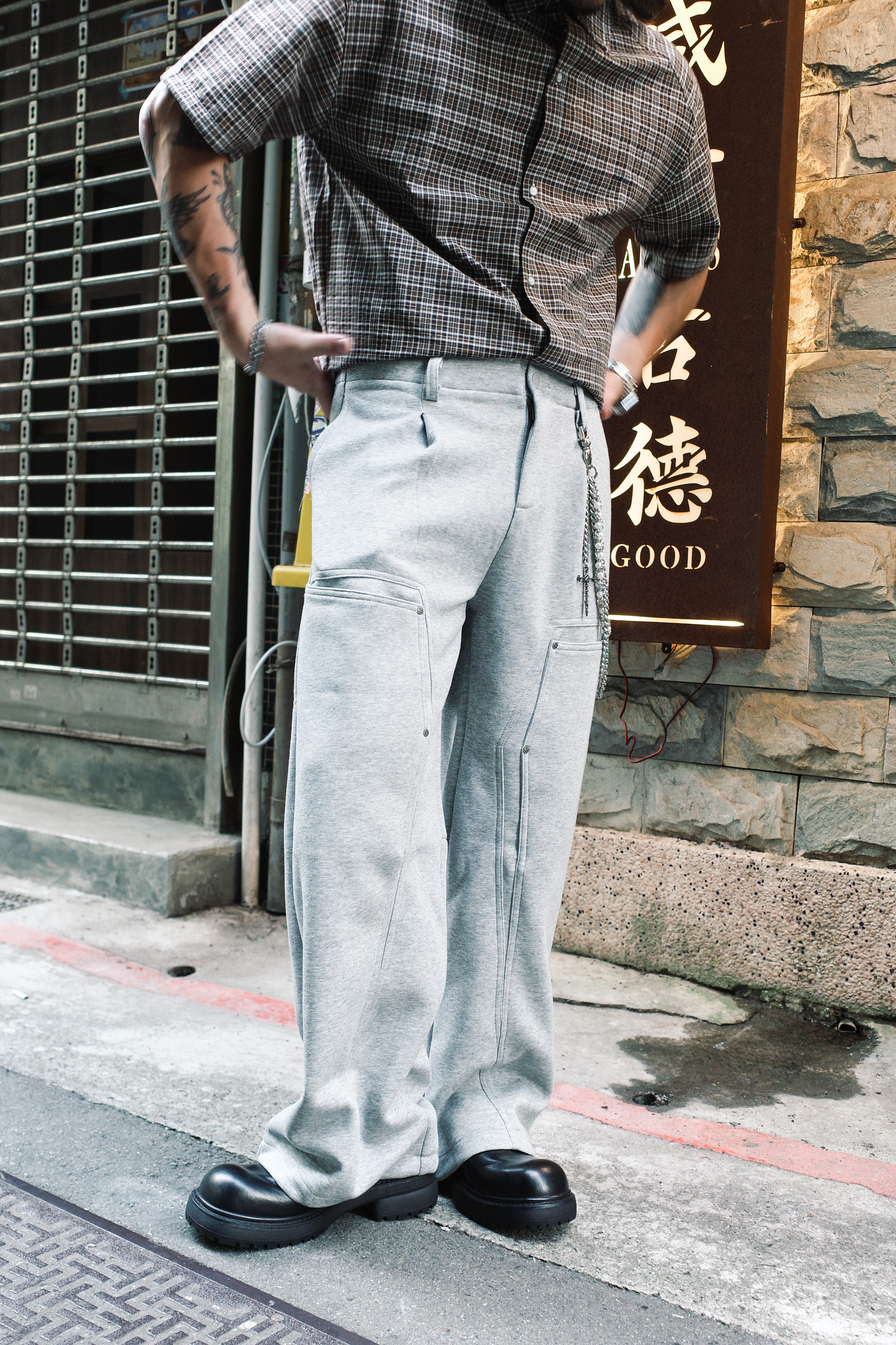 『Always_Good』鉚釘 拼接 大口袋 棉褲