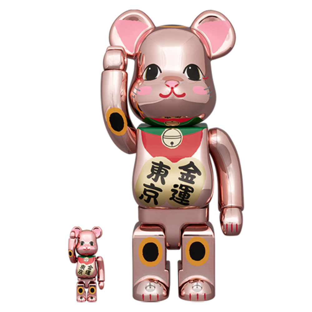 招き猫 招財貓 金運・東京 桃金メッキ 100％ & 400％ BE@RBRICK