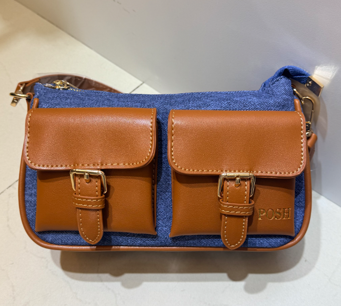 0625HB73-THAILAND-HANDBAGS-美式復古牛仔拼接雙口袋腋下包（A73）