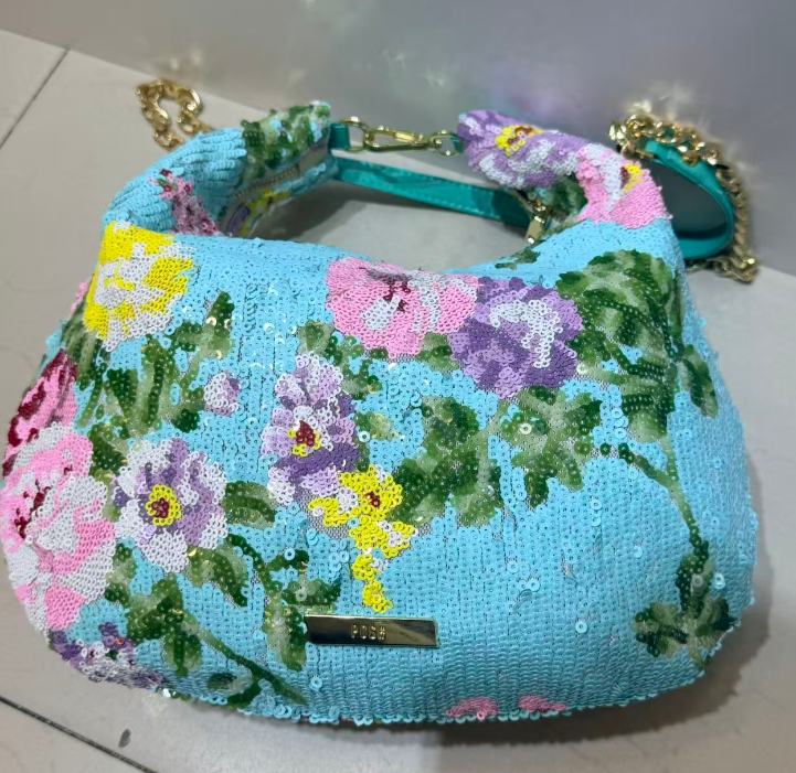 0625HB75-THAILAND-HANDBAGS-莫內花園亮片刺繡牛角半月包（A75）