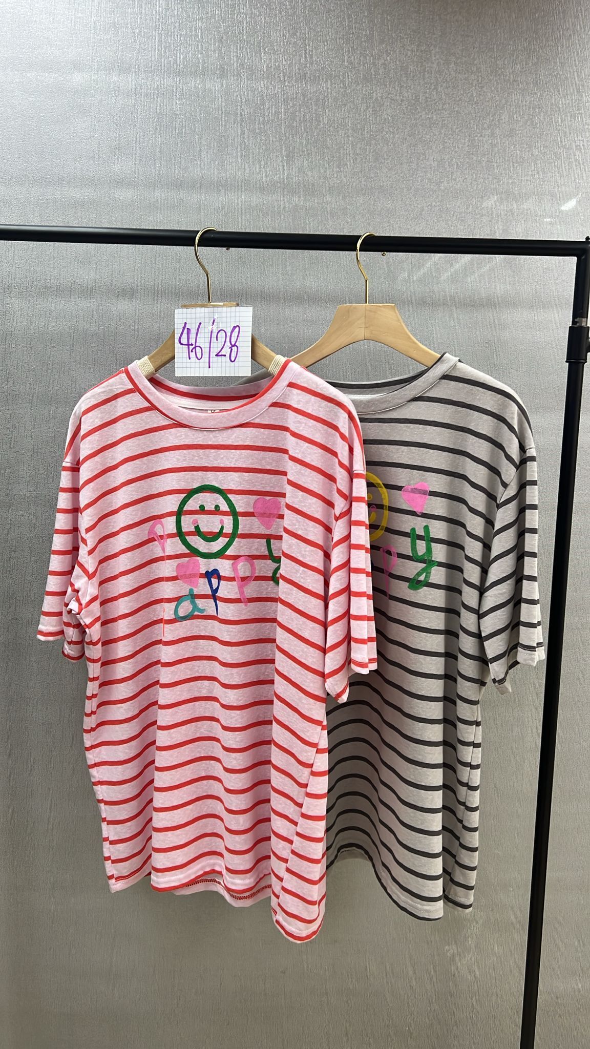 CH1829 条子哈哈笑tee 胸46 長28