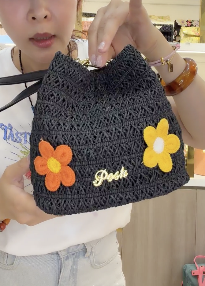 0625HB44-THAILAND-HANDBAGS-夏日田園風編織黑色水桶袋（A44）