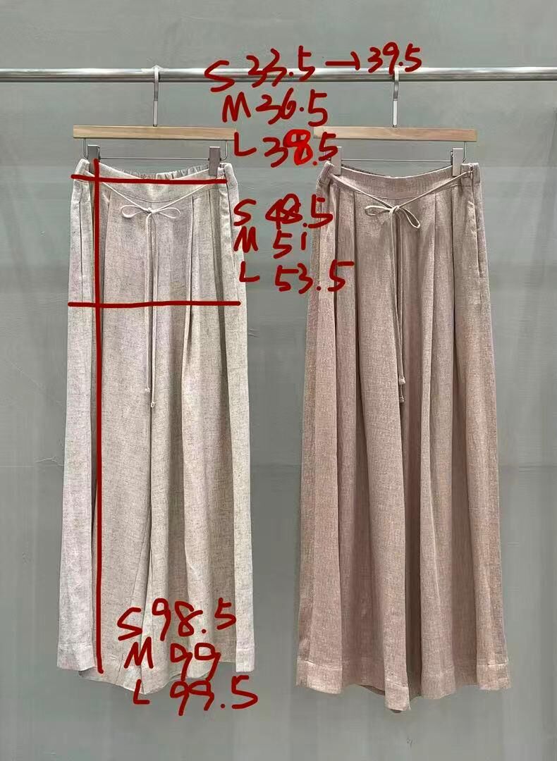 MU6315 自然垂感棉麻混紡闊腿褲