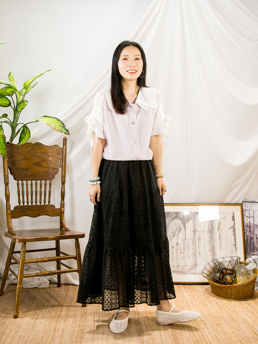 【SUMMER SALE SALE SALE】橡根腰．層層打摺．菱格LACE 半截裙 (有厘布)【不設退換】