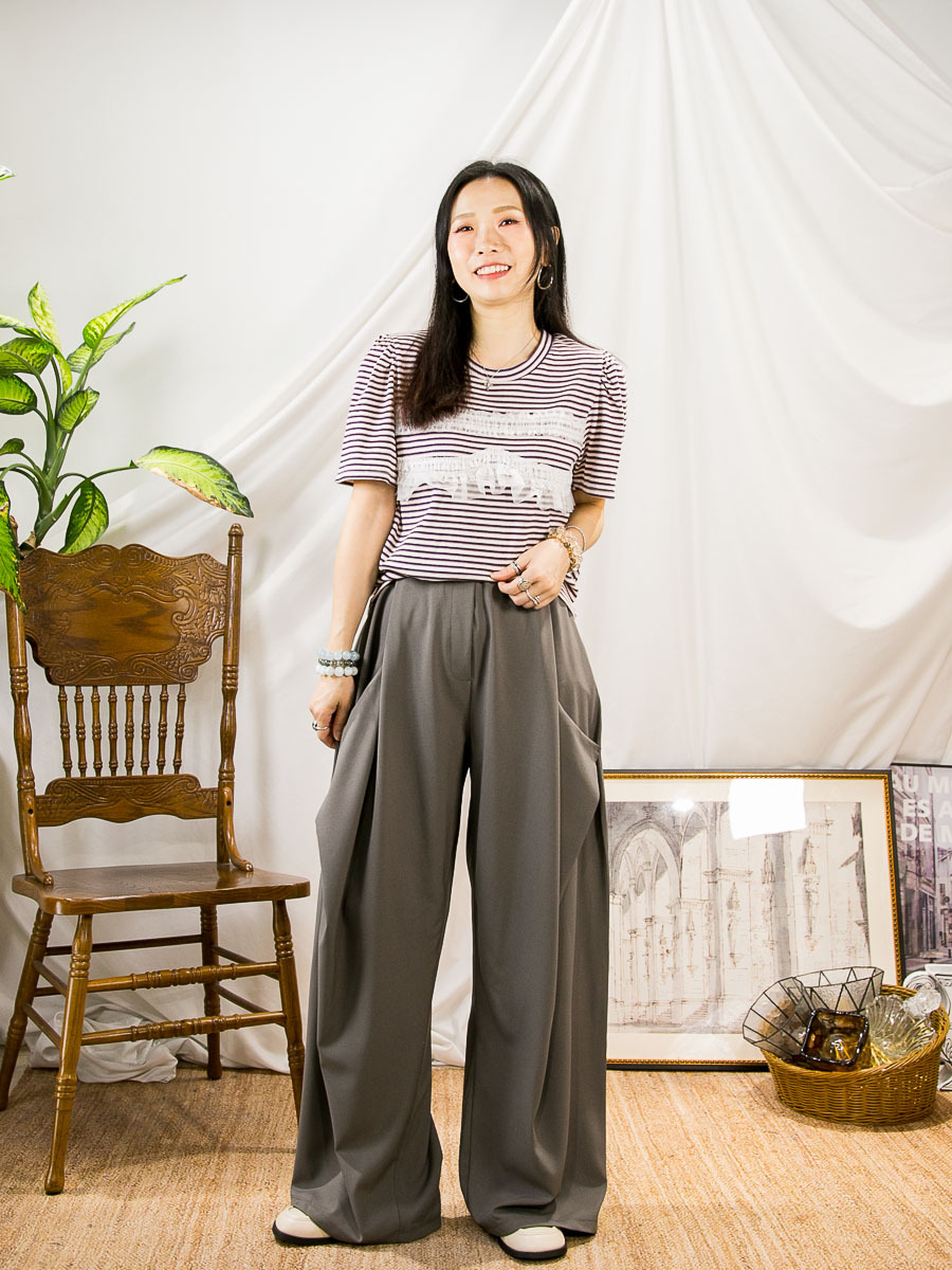 【SUMMER SALE SALE SALE】胸位兩行LACE網布 RUFFLE邊．橫間羅紋料TOP【不設退換】