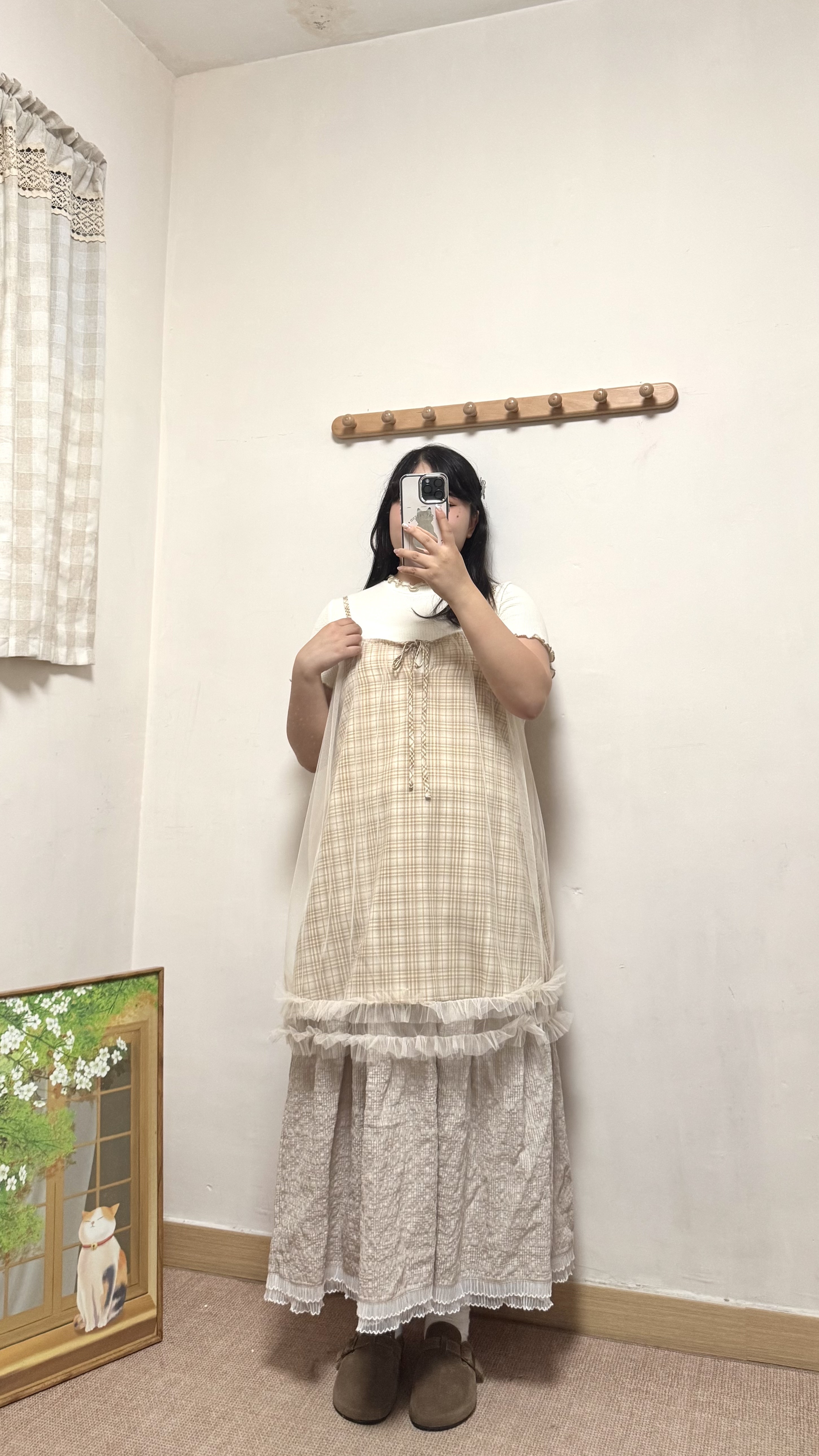 格紋網紗吊帶
