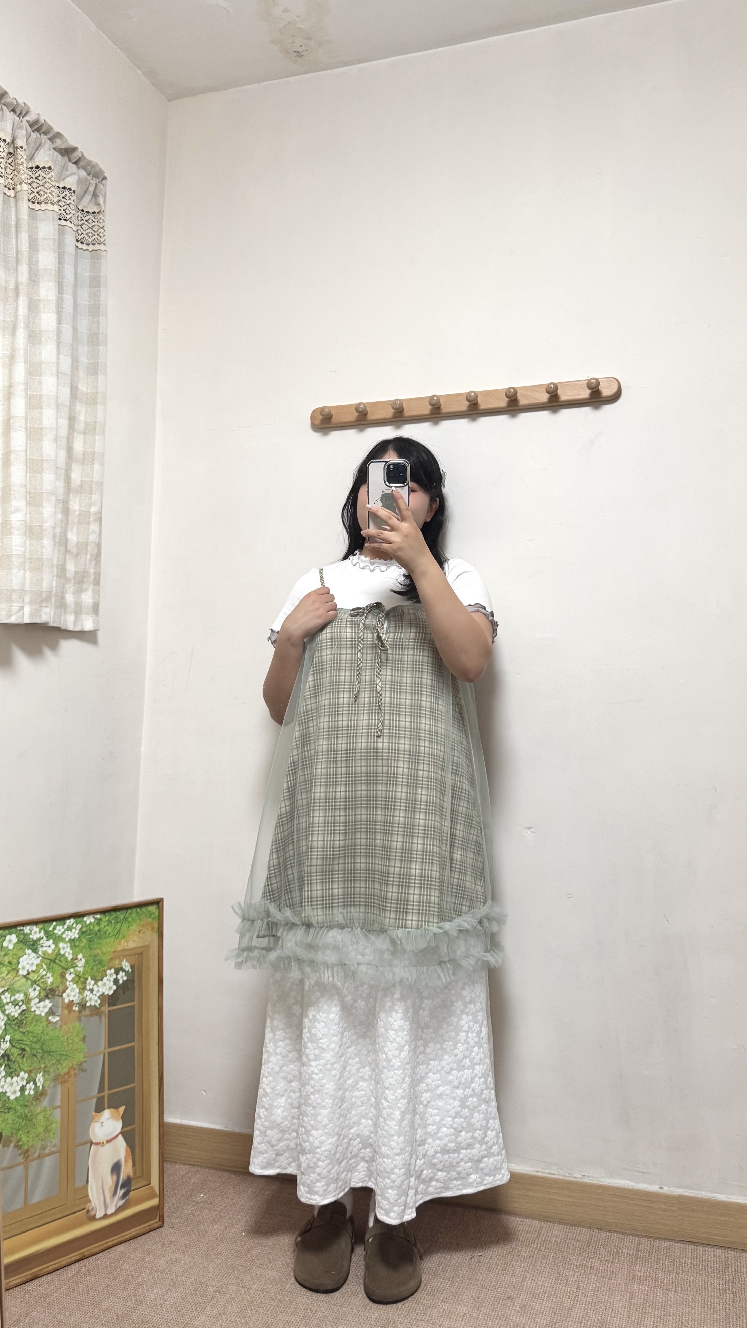 格紋網紗吊帶