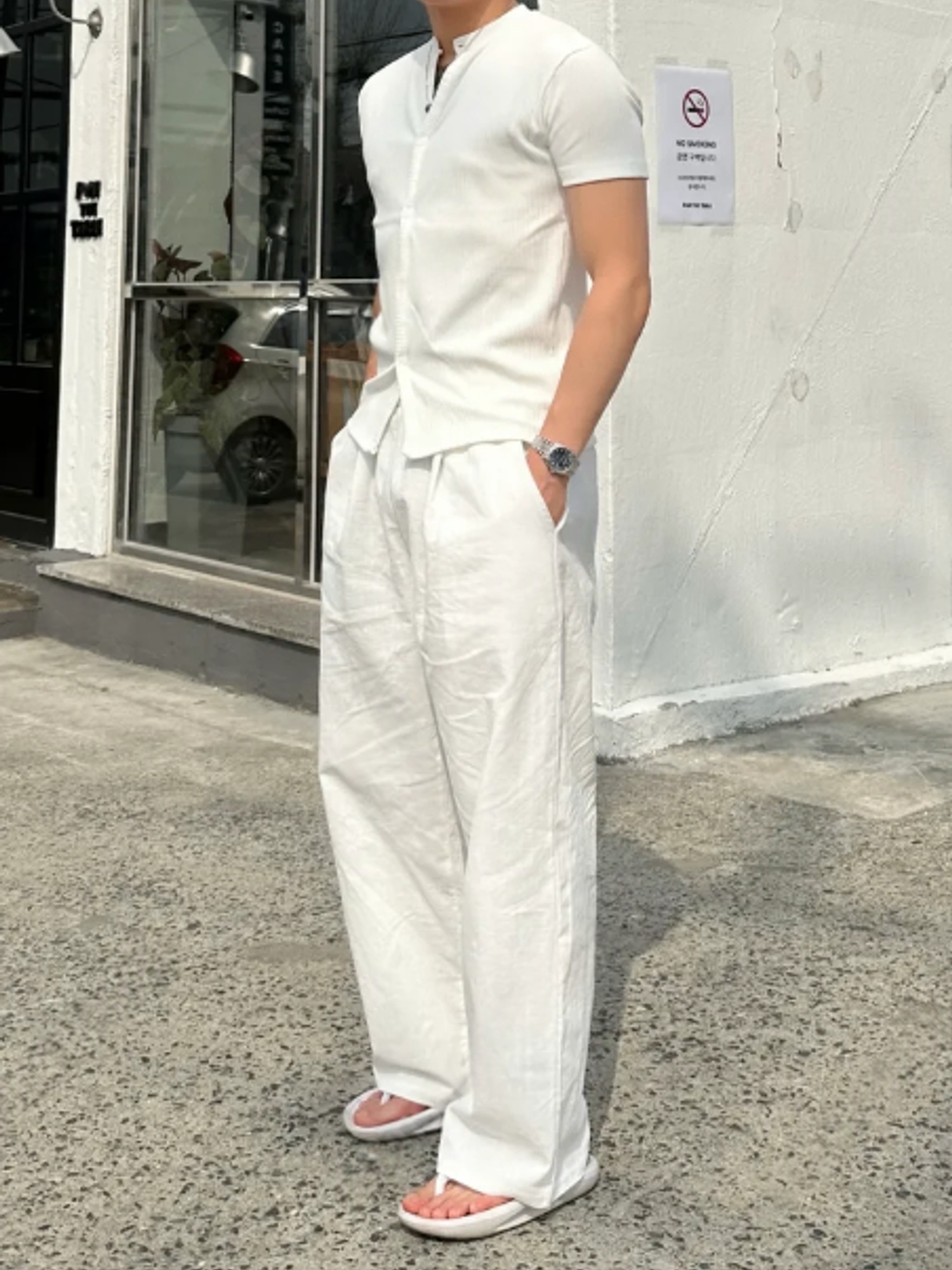 瑪麗短袖開衫男款白色單品實拍 THankus