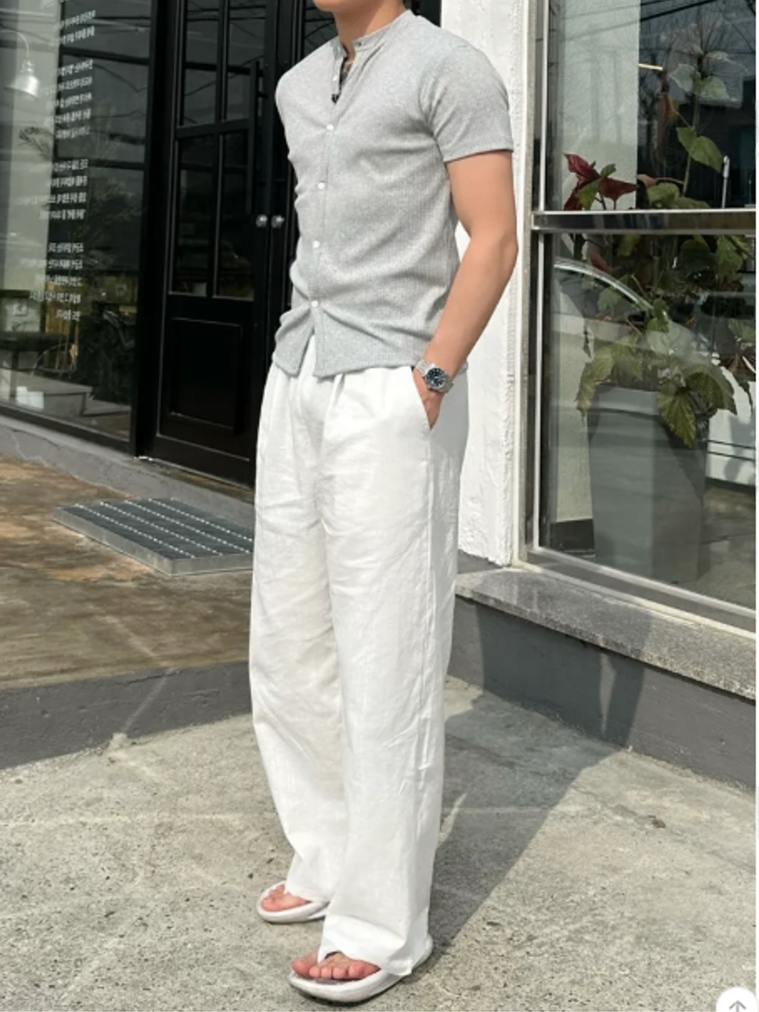 瑪麗短袖開衫男款灰色單品實拍 THankus