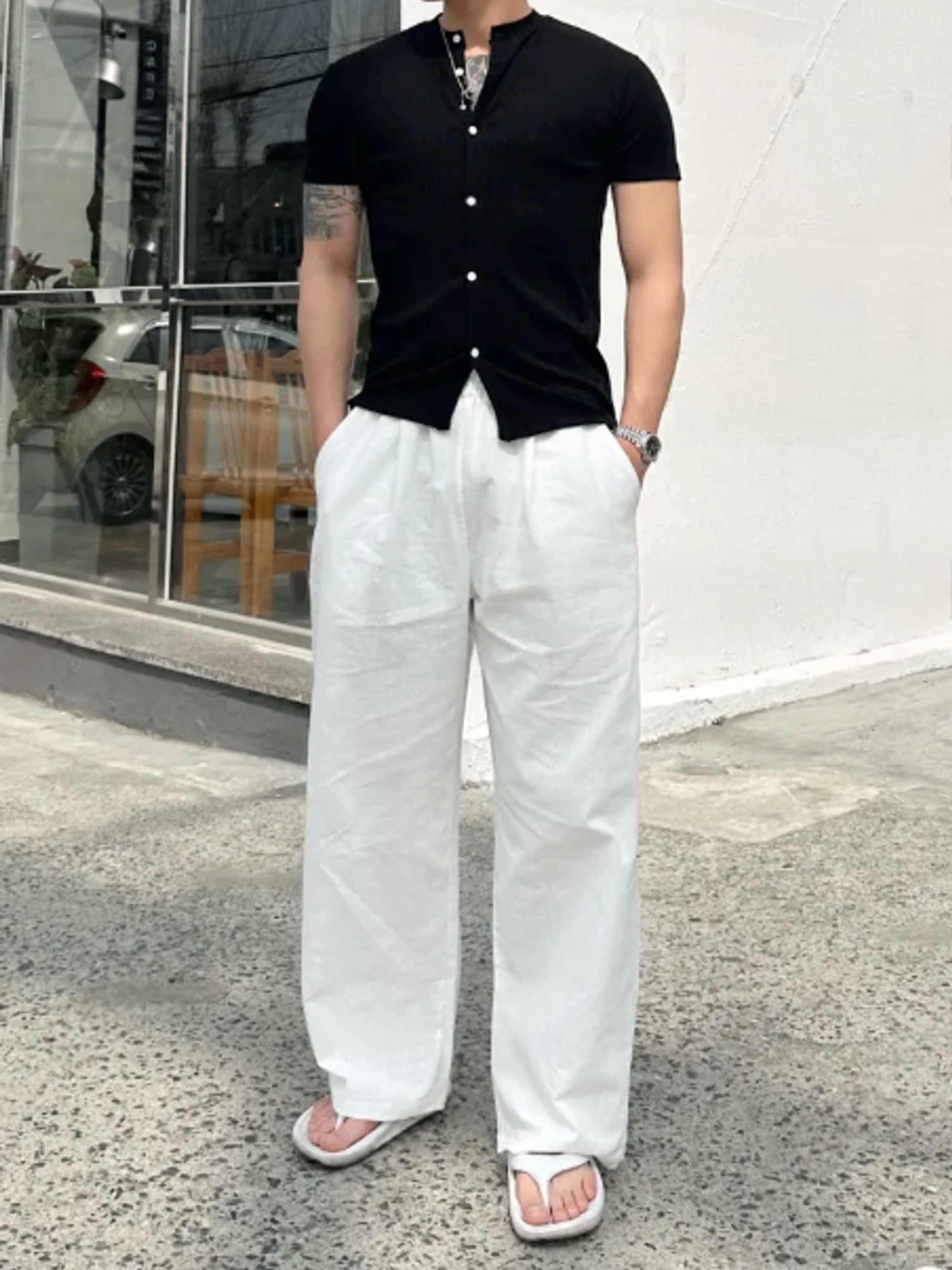 瑪麗短袖開衫男款黑色單品實拍 THankus