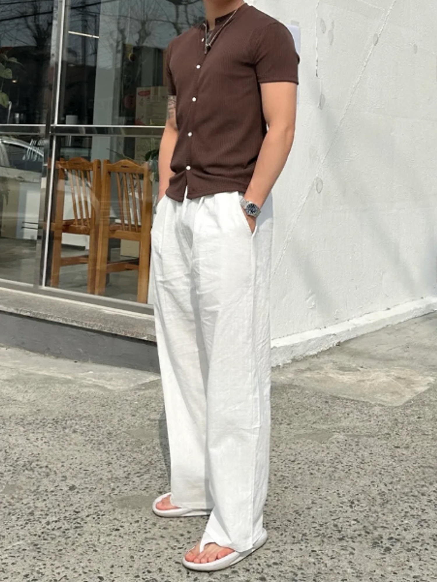 瑪麗短袖開衫男款棕色單品實拍 THankus