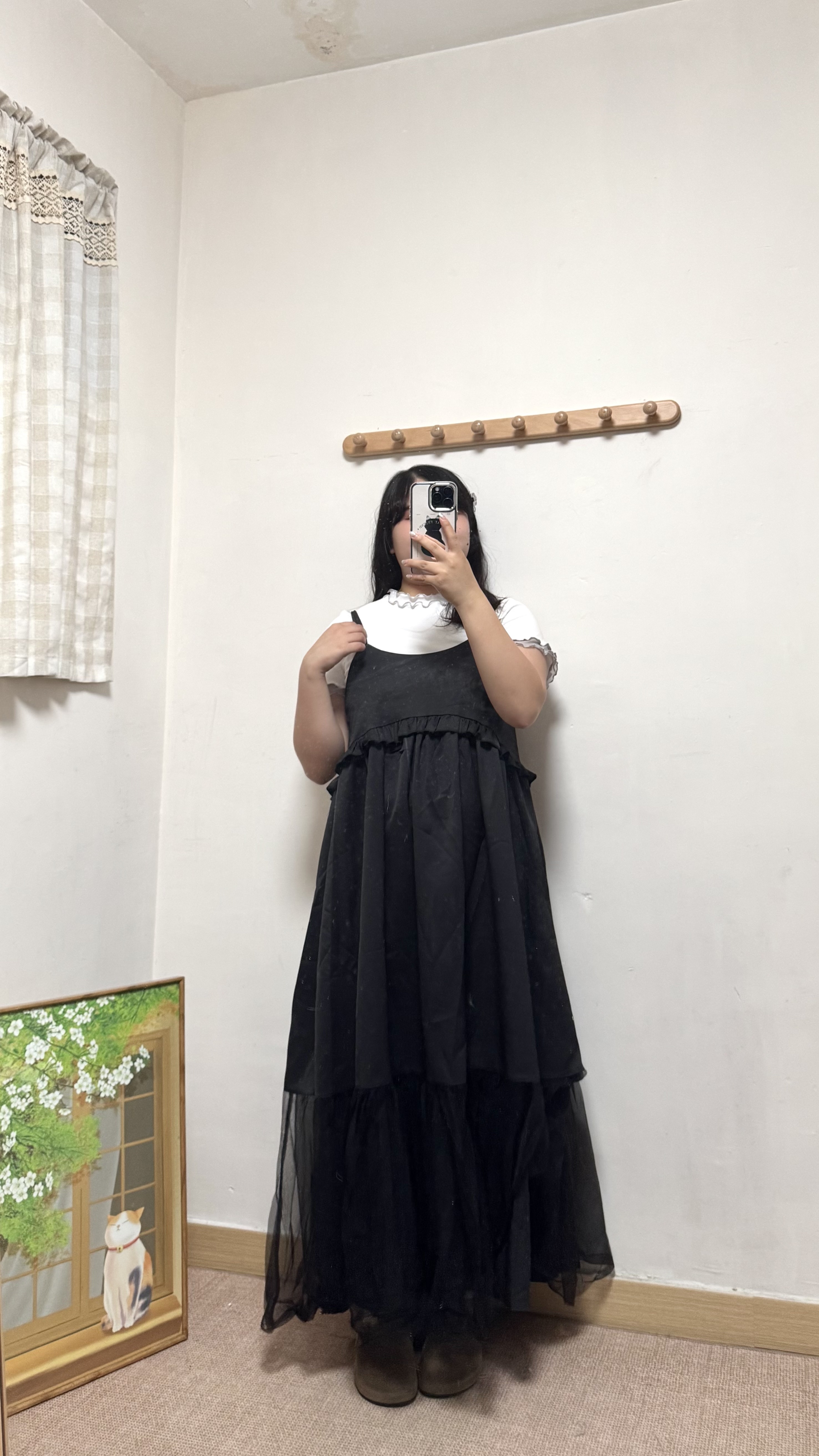 捲邊拼紗撞色Top