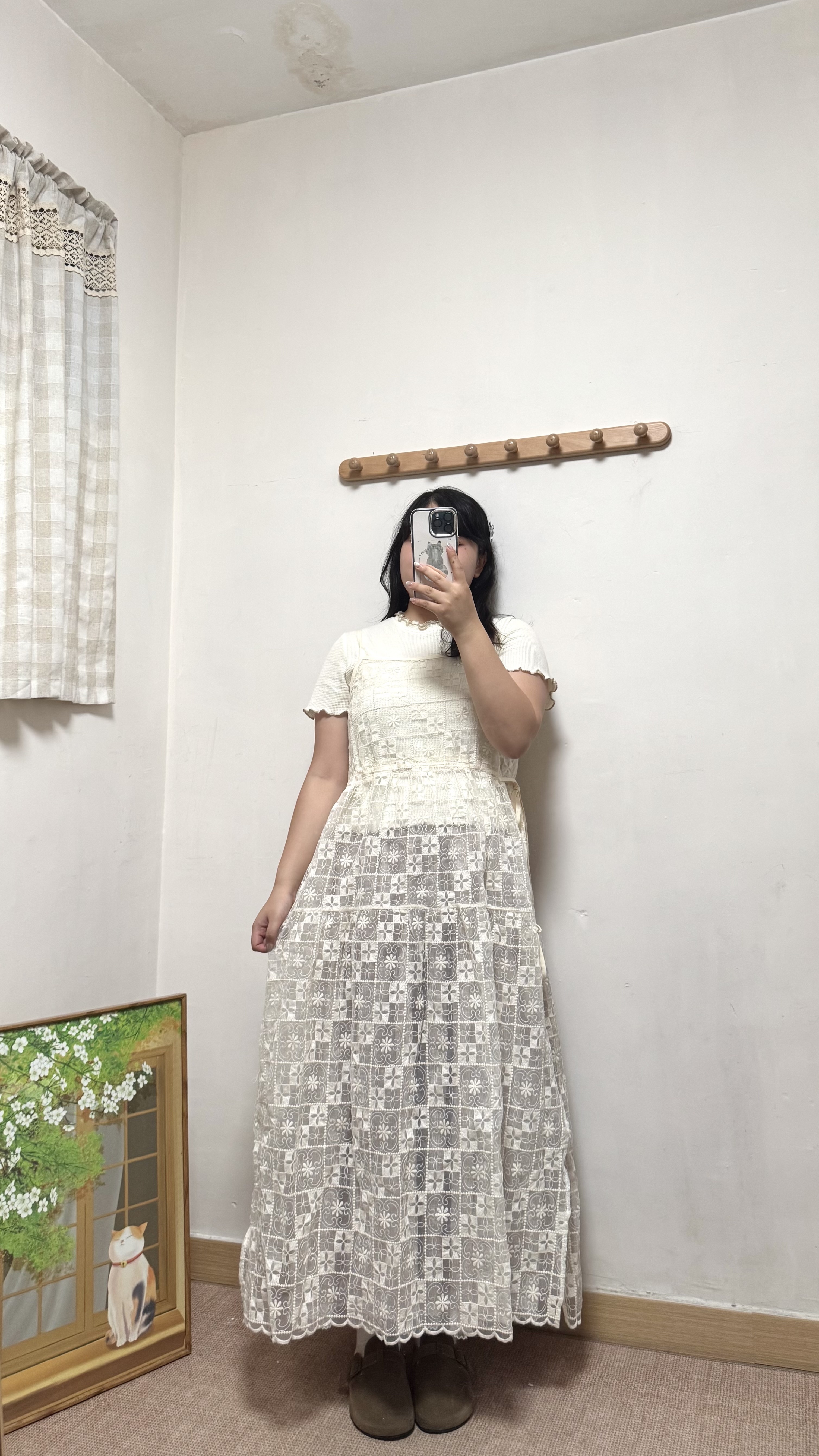 刺繡透身側綁帶收腰長Layer