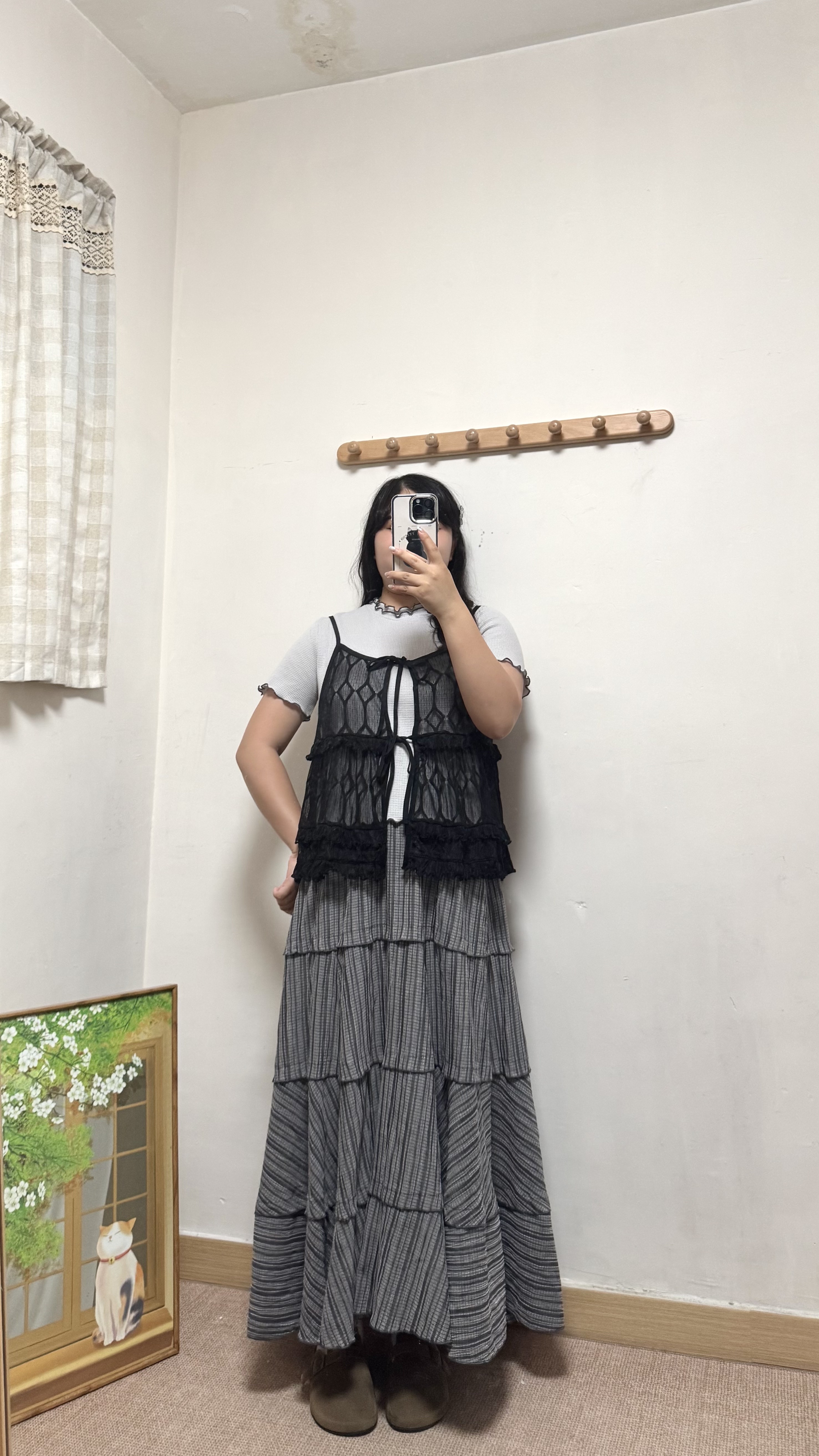 菱形花邊吊帶外搭