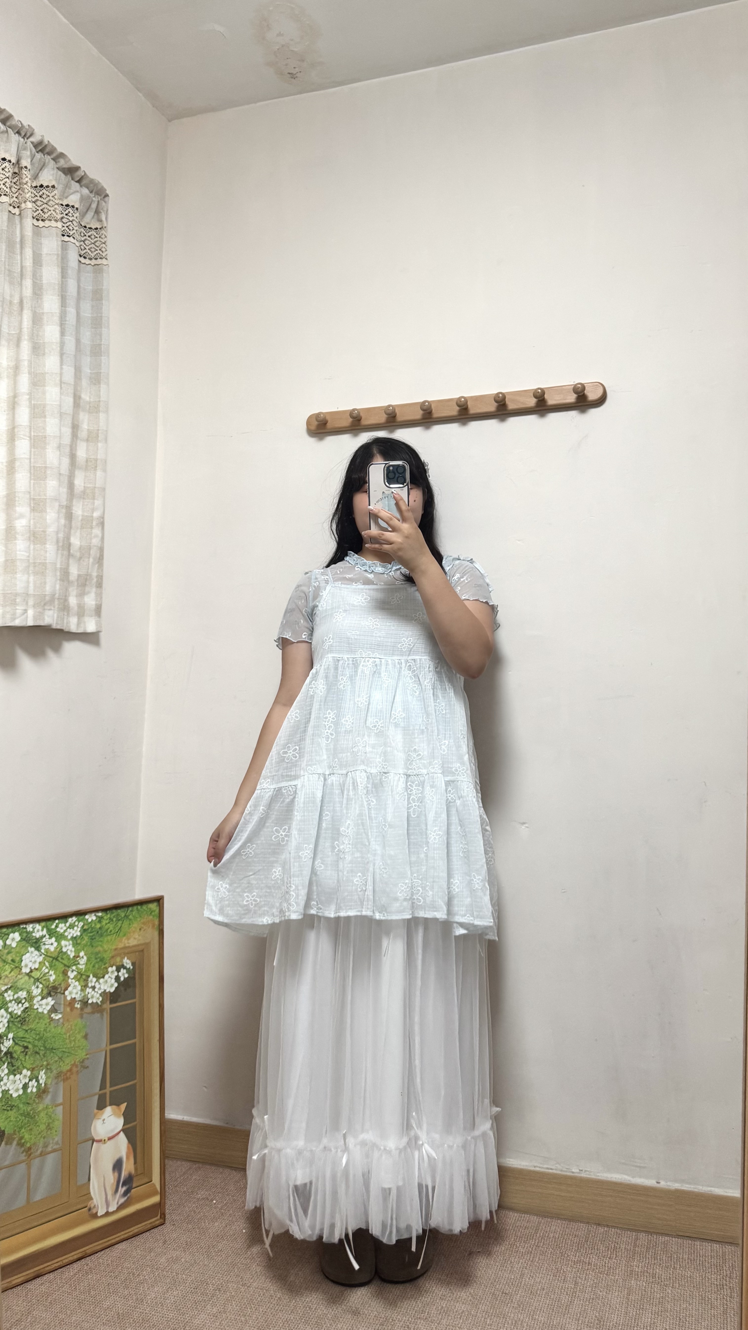 格紋花花吊帶外搭